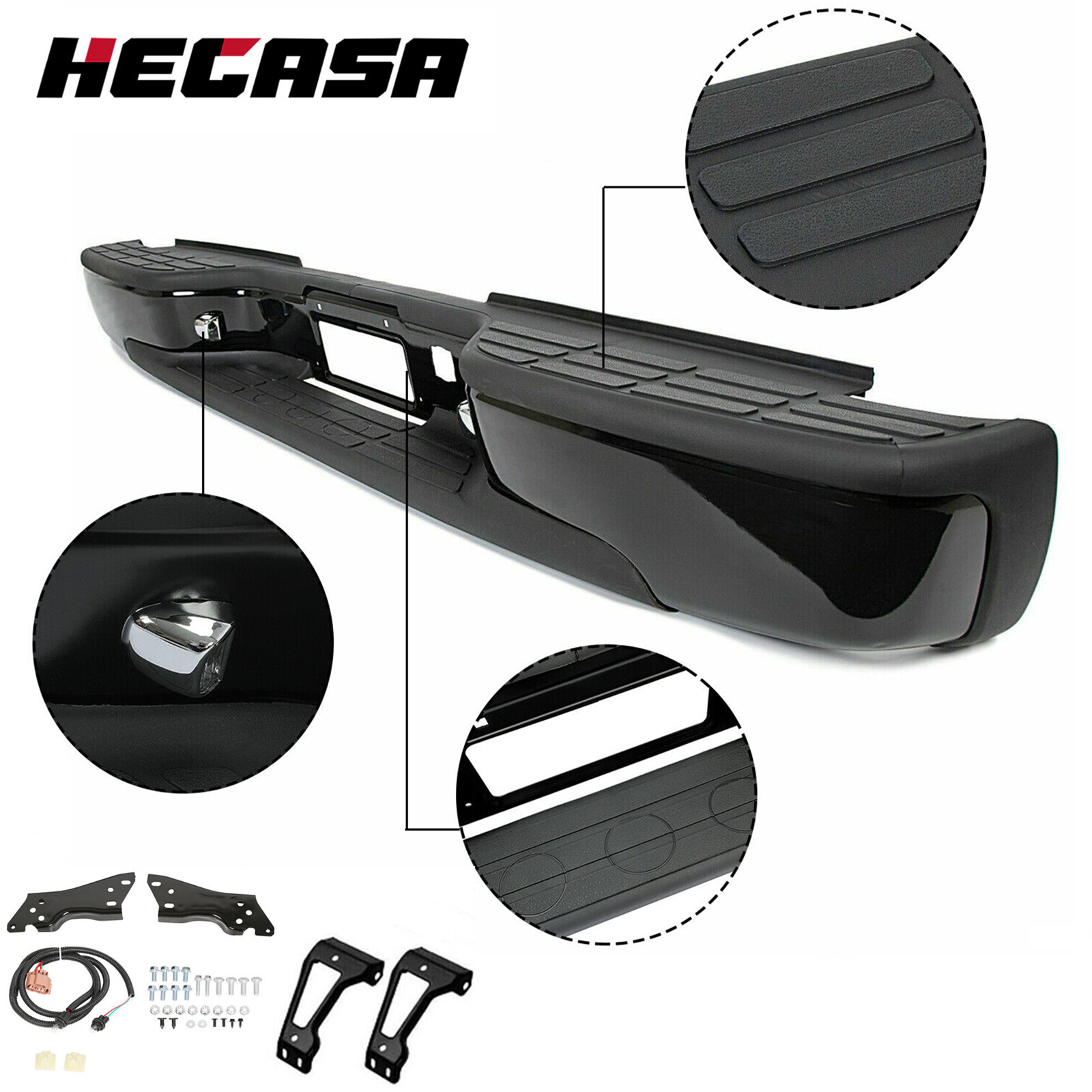 Black Rear Step Bumper Face Bar For Chevy Silverado GMC Sierra 1500 2500 99-07