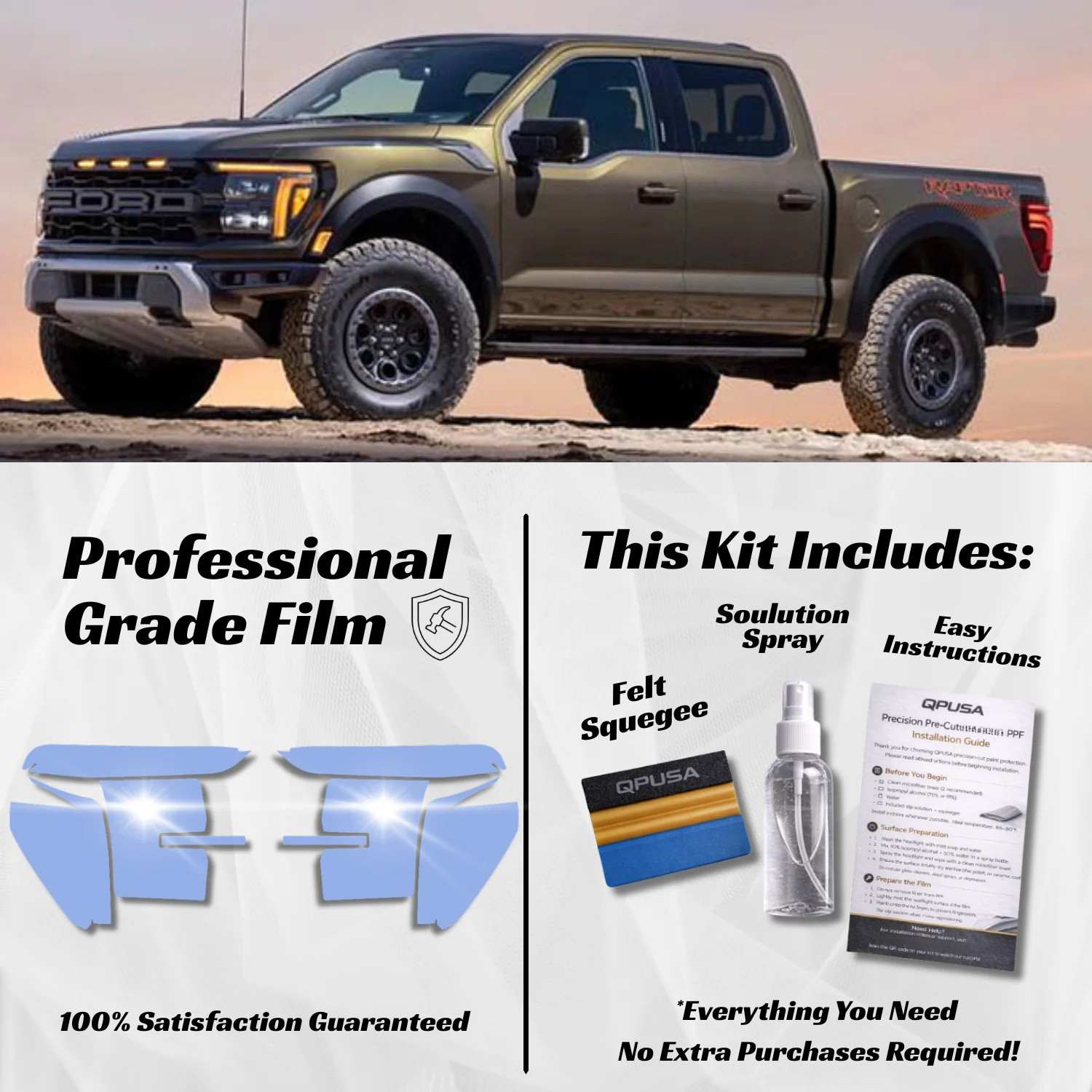 Compatible With Ford F-150 Raptor Headlight PPF Protection Kit (2024-2026)