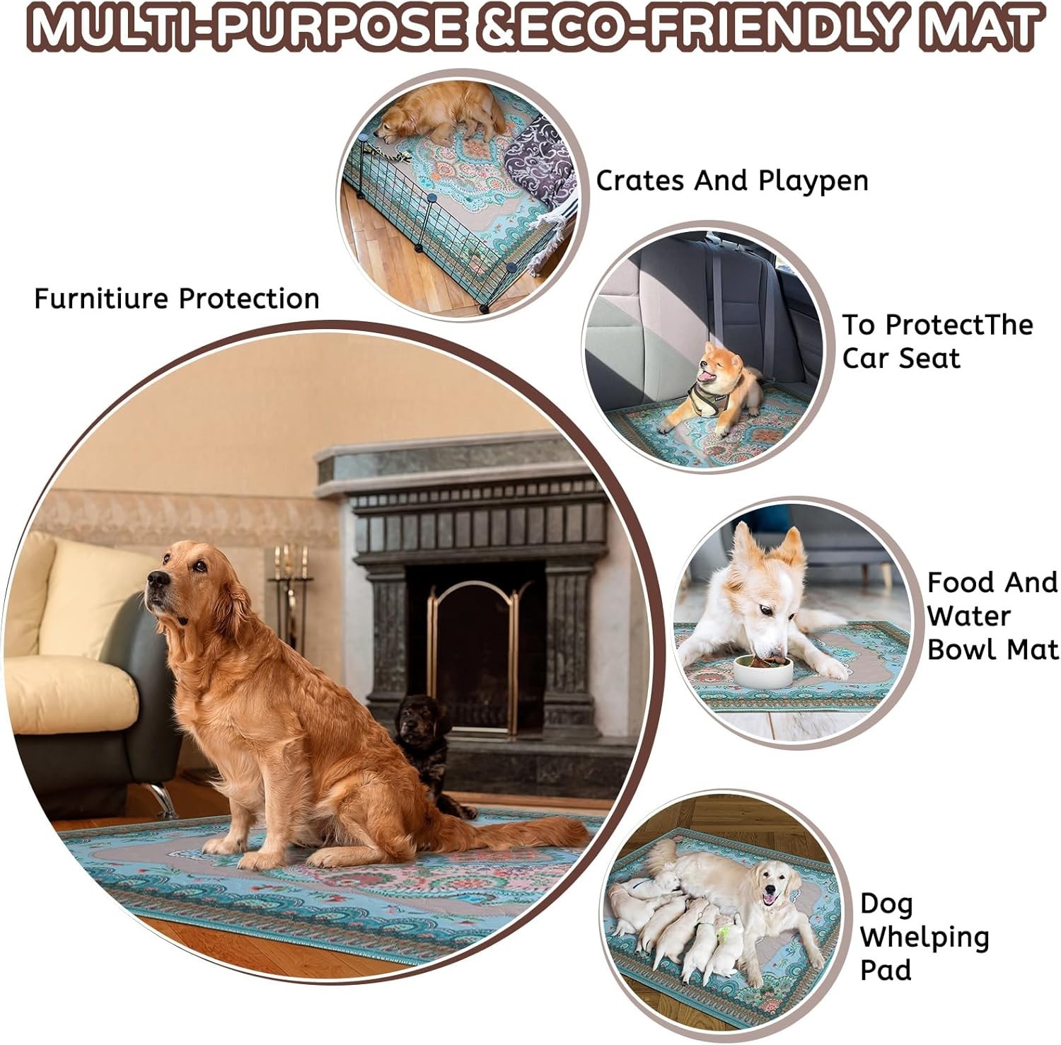 Washable Puppy Pee Pads for Dogs with Pheromones (Bohem 24" X24" 2 Pack), Traini