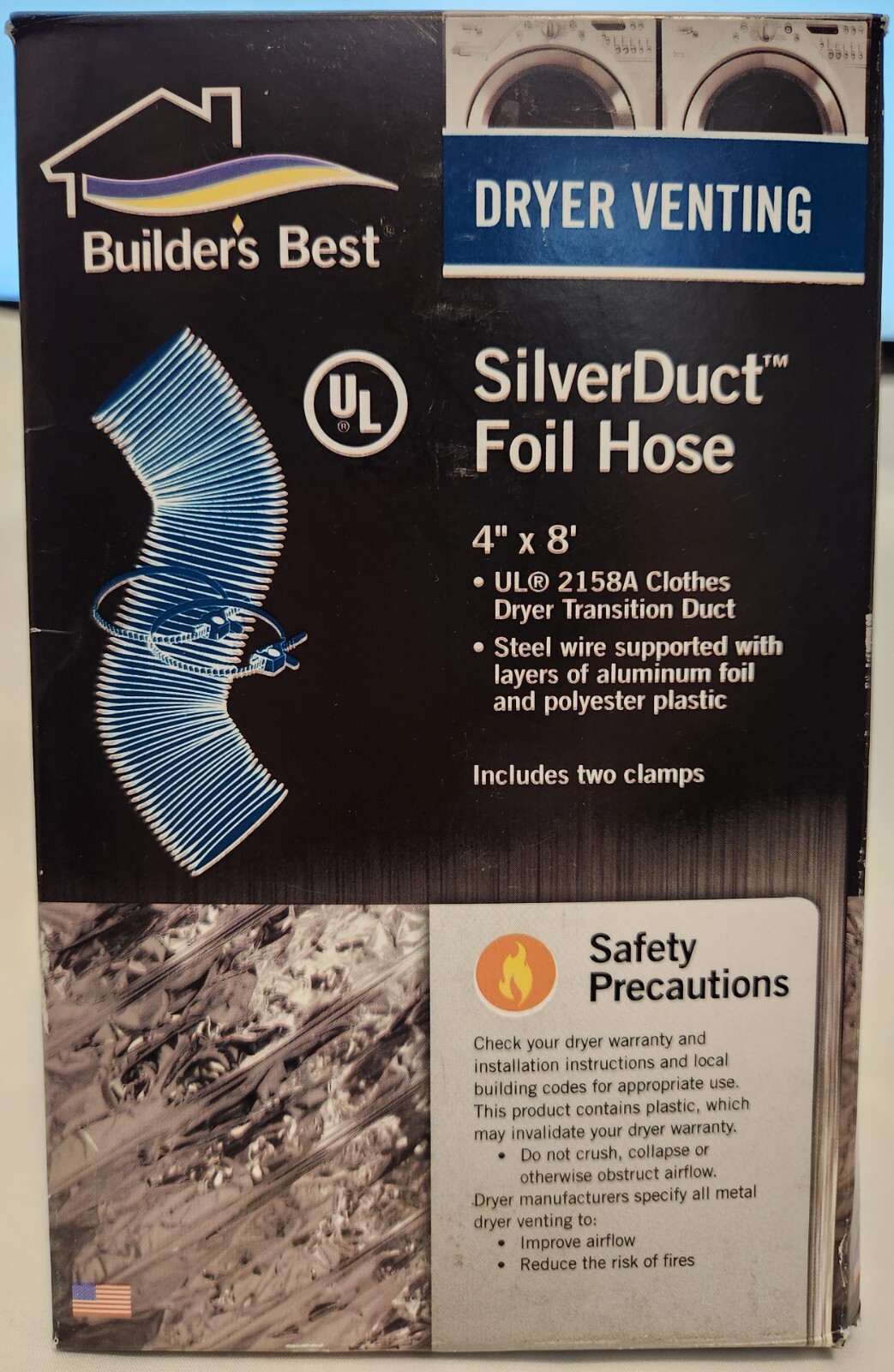 Builder's Best 110673 4" x 8 ft SilverDuct Dryer Transition Duct Kit NIB