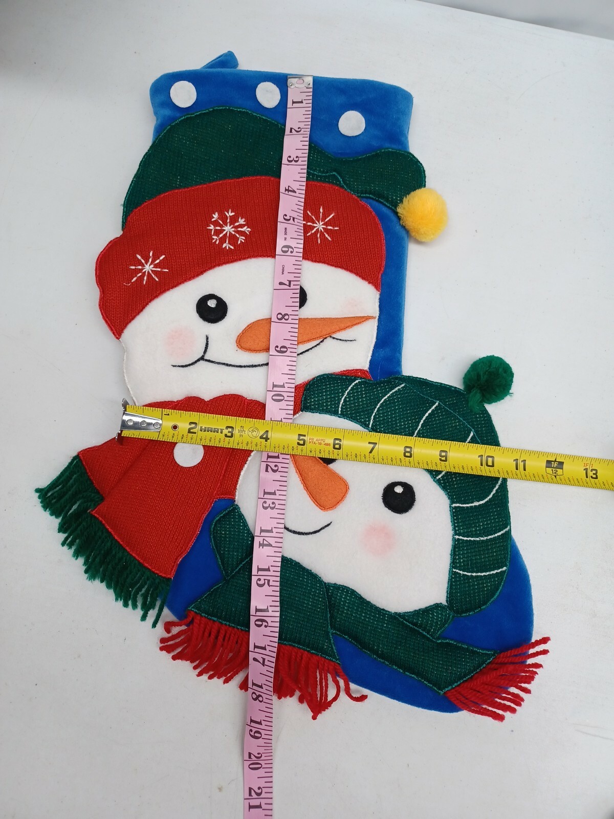 Christmas Stocking velvet snowman Patchwork Red Blue Green