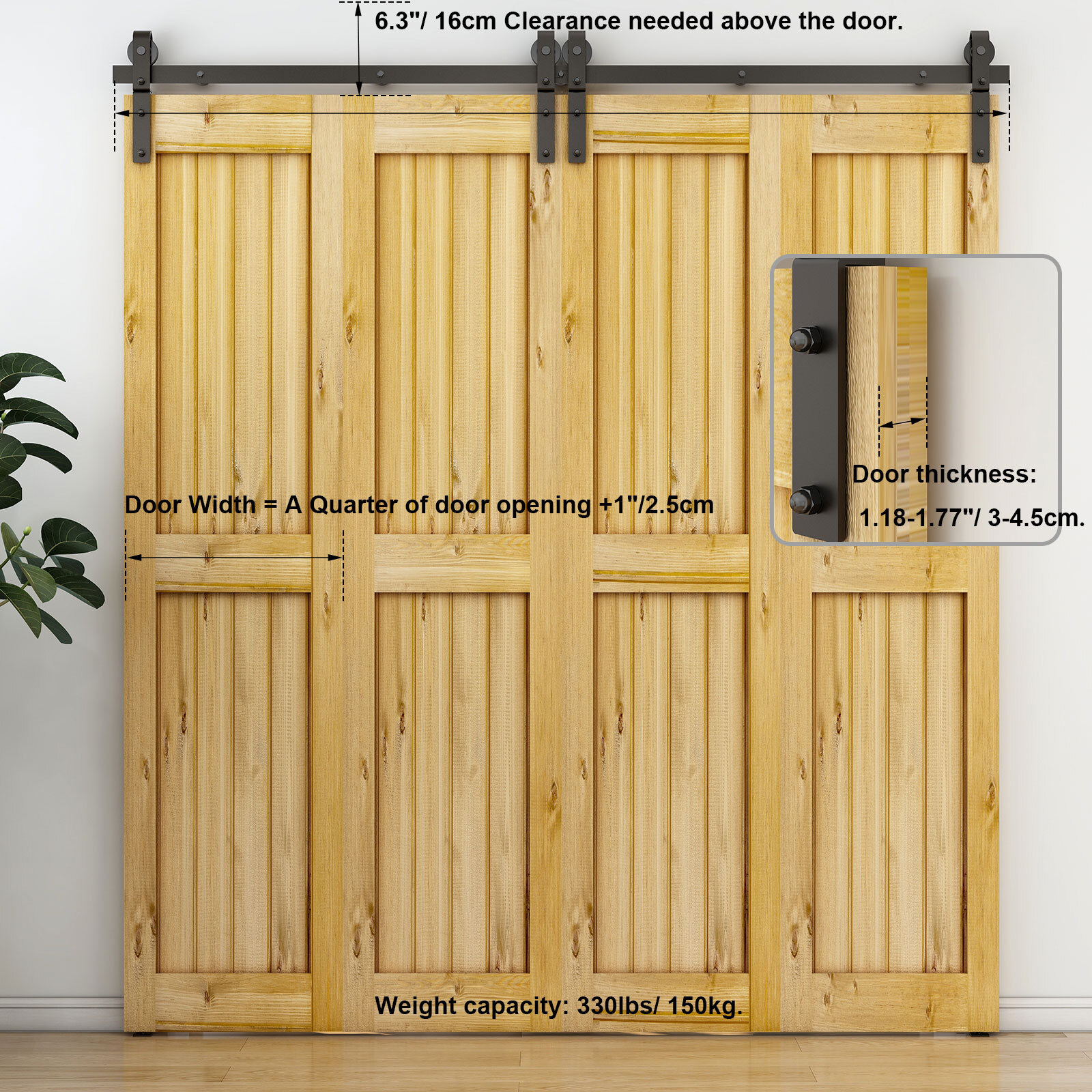 Bifold Sliding Barn Door Hardware Kit Top Mount Roller Black Flat Track Modern