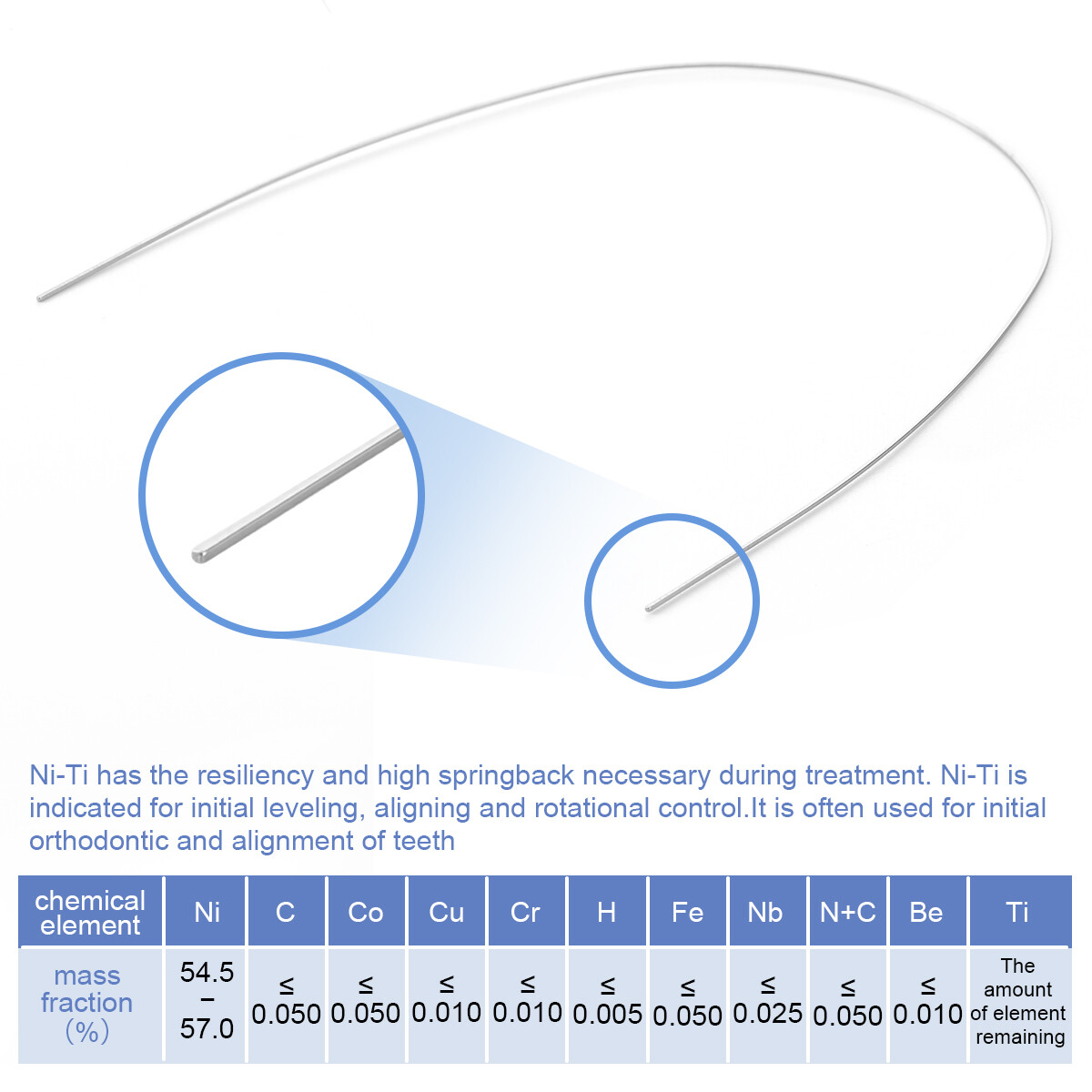 ortodoncia dental súper elástica niti arco cables Forma ovoide rectangular