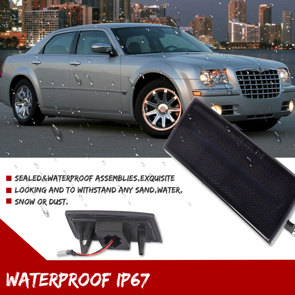 2X SMOKE LENS WHITE LED FRONT SIDE MARKER LIGHTS for 2005-2010 CHRYSLER 300 300C