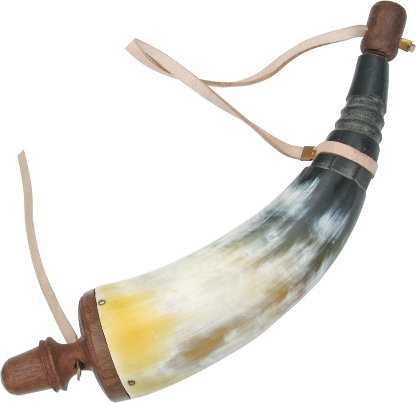 Powder Horn Spout Plug Simulated And Wood Construction With Leather Lanyard