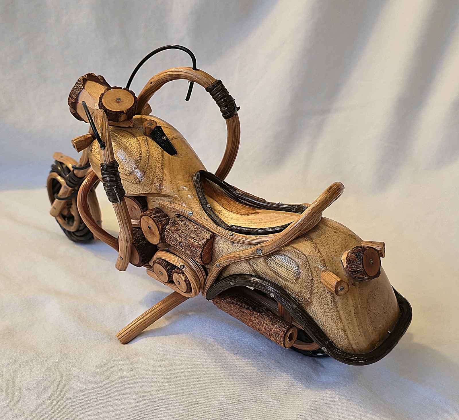 Handmade Twig Folk Art Chopper Motorcycle Sculpture Wood Rustic 12" Harley Style