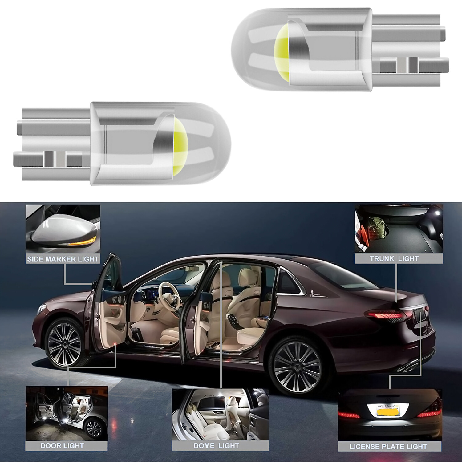 20X T10 194 168 W5W 2825 COB LED License Plate Interior Light Bulbs 6000K White