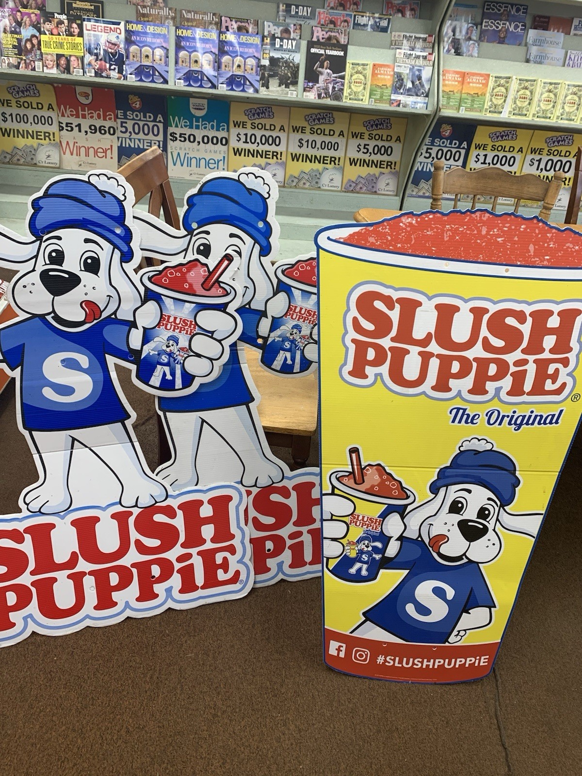 3 HUGE SLUSH PUPPIE COLOPLAST SIGNS 2 DOGS, 1 CUP. 4 FEET TALL RARE