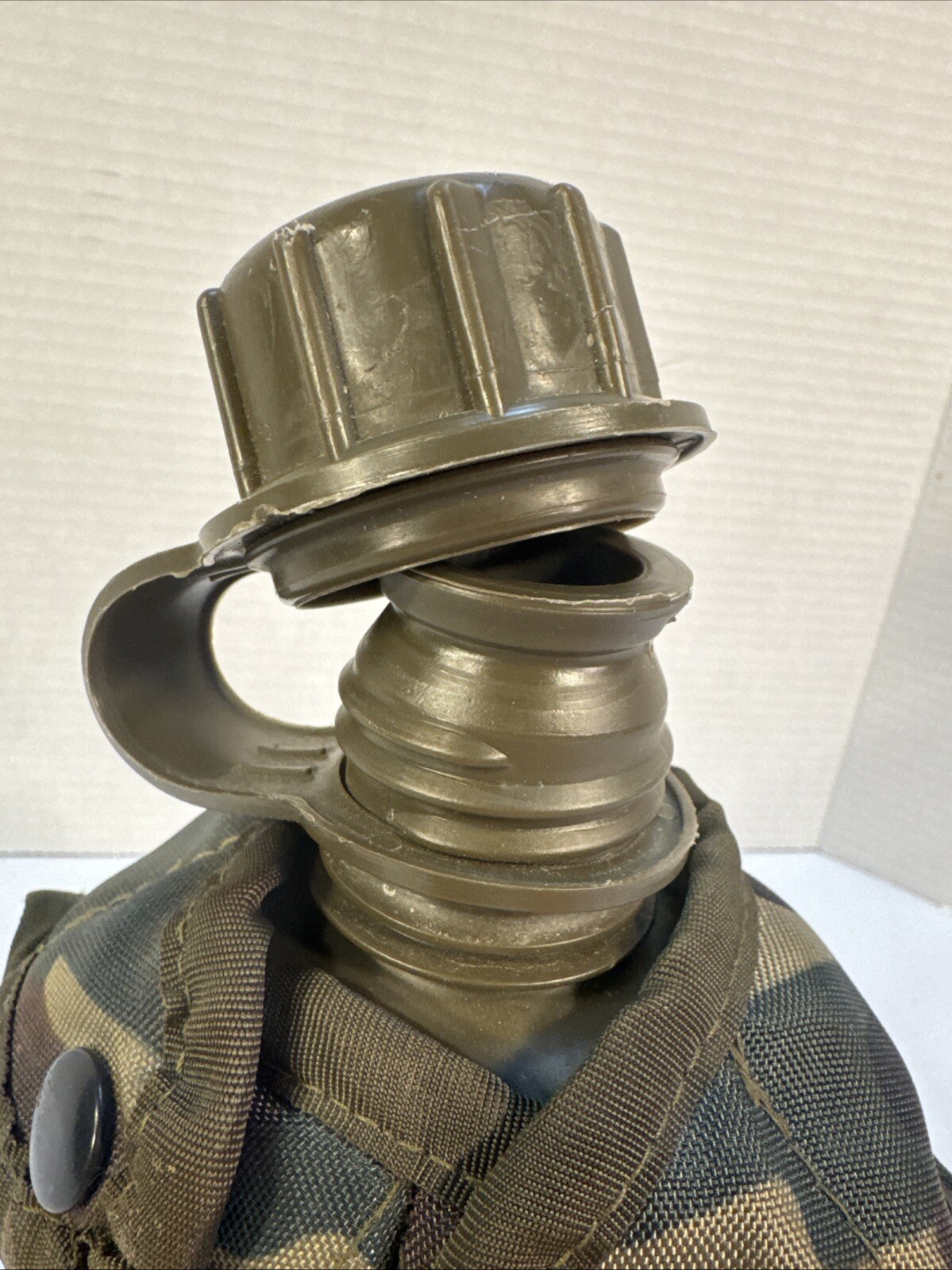 Olive Green Canteen Bottle with Camouflage Pouch Case, Used