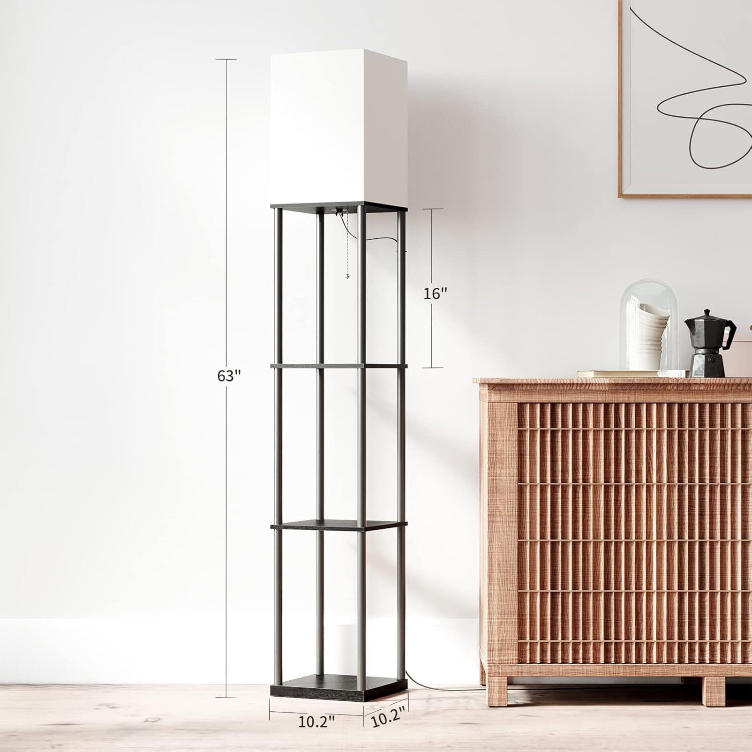 Floor Lamp with Shelves, Modern Square Standing Lamp & 3 Color Temperature Bulb