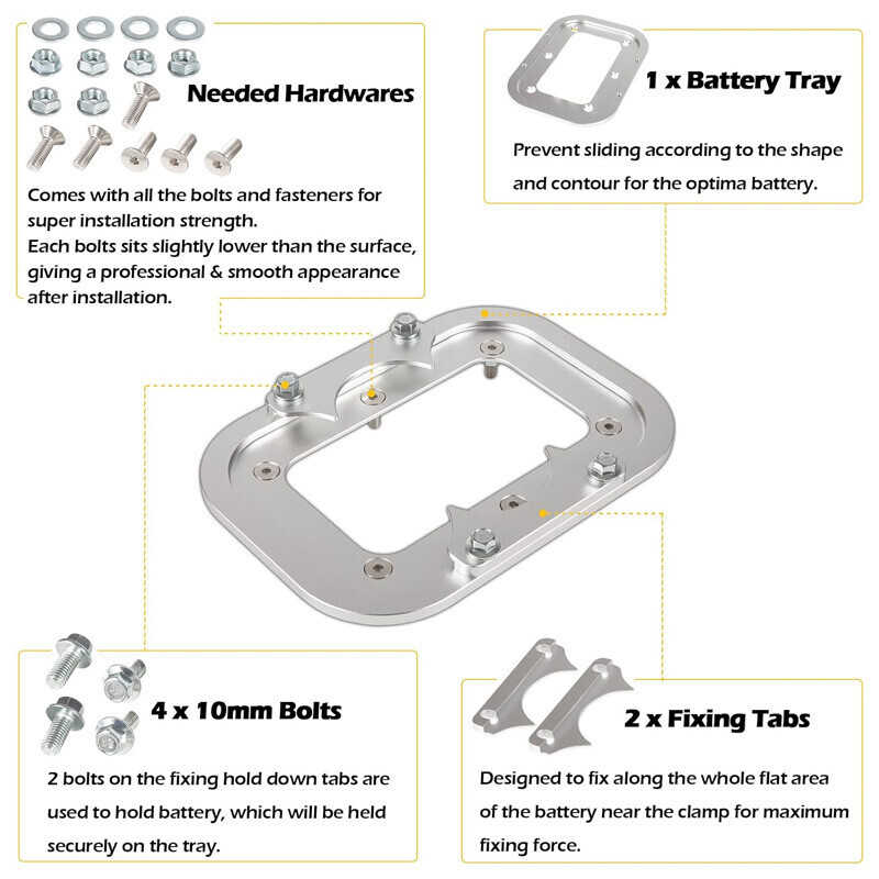Billet Aluminum Battery Relocation Tray Hold Down Mount For Optima Battery 34/78