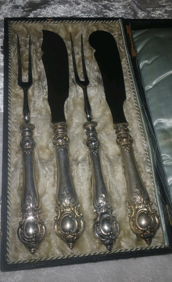 Antique 800 German Silver Fish Set Original Box W. Schwechten Berlin 1853-1902