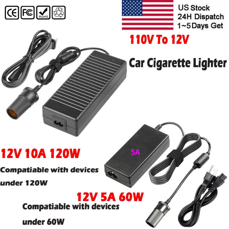 AC To DC 110V To 12V 5A/10A Car Cigarette Lighter Socket Converter Power Adapter