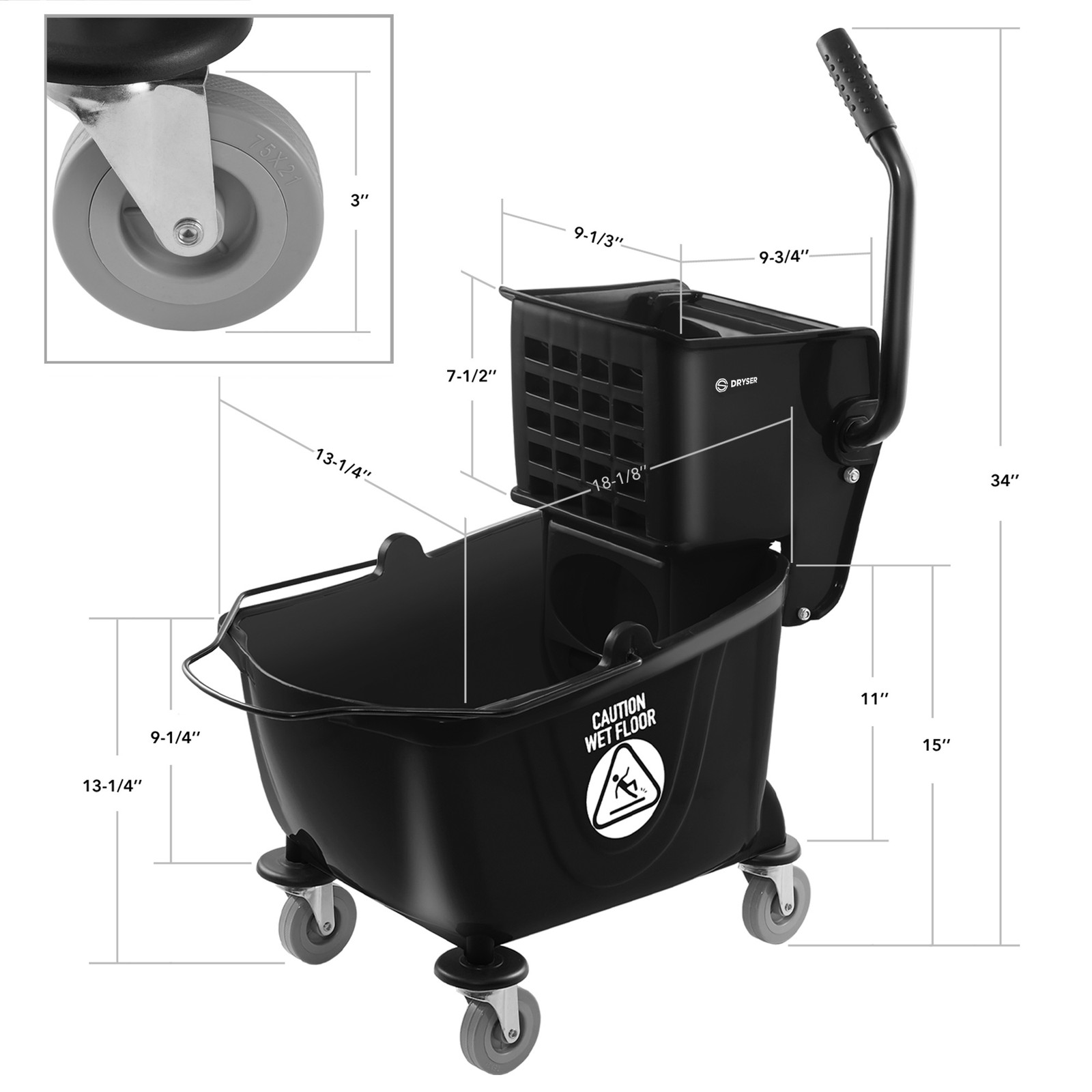 OPEN BOX - 26 Quart Commercial Mop Bucket w/ Side Press Wringer - Black