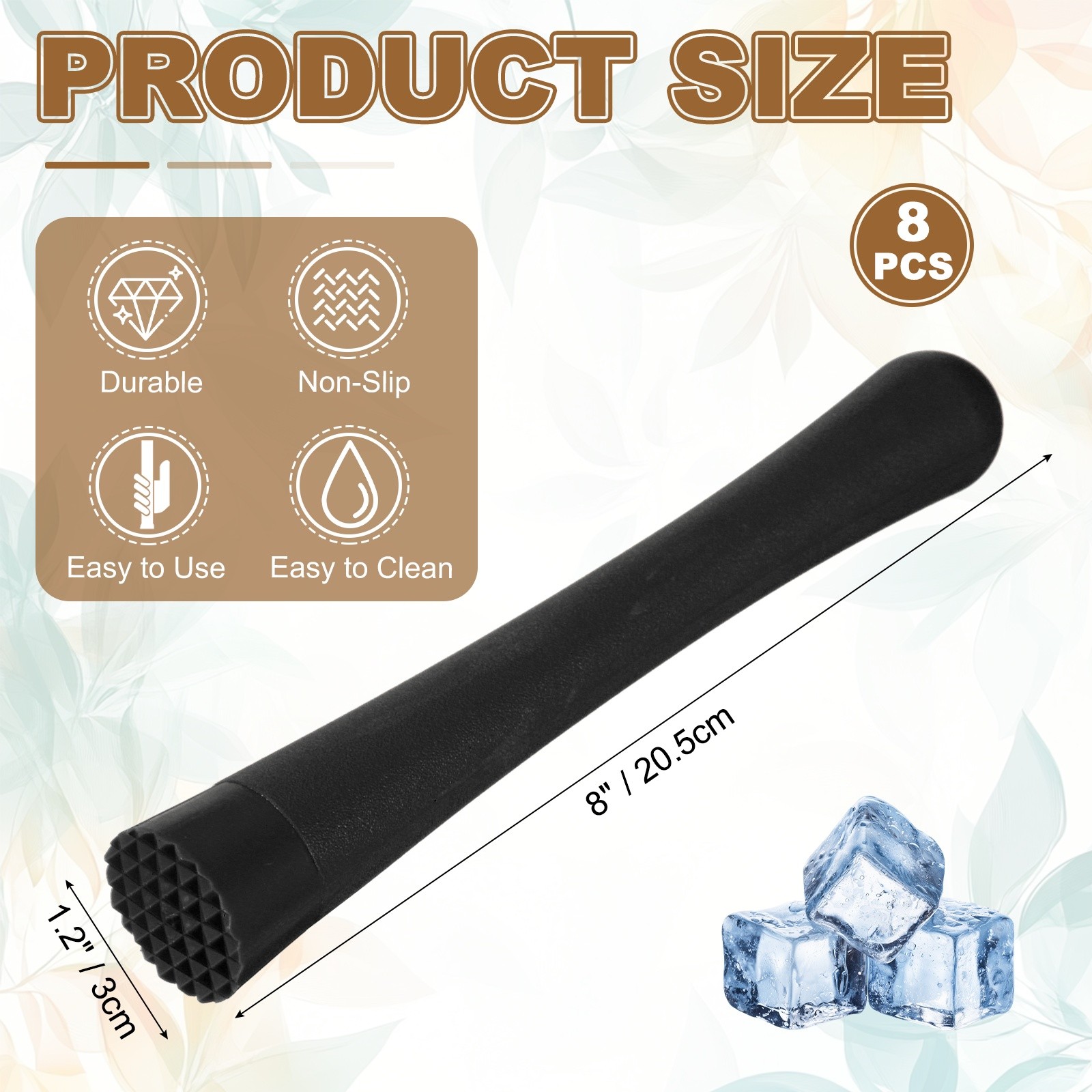 8 Pcs Cocktail Muddler, 8 Inch PP Drink Muddler, Black (Thick)