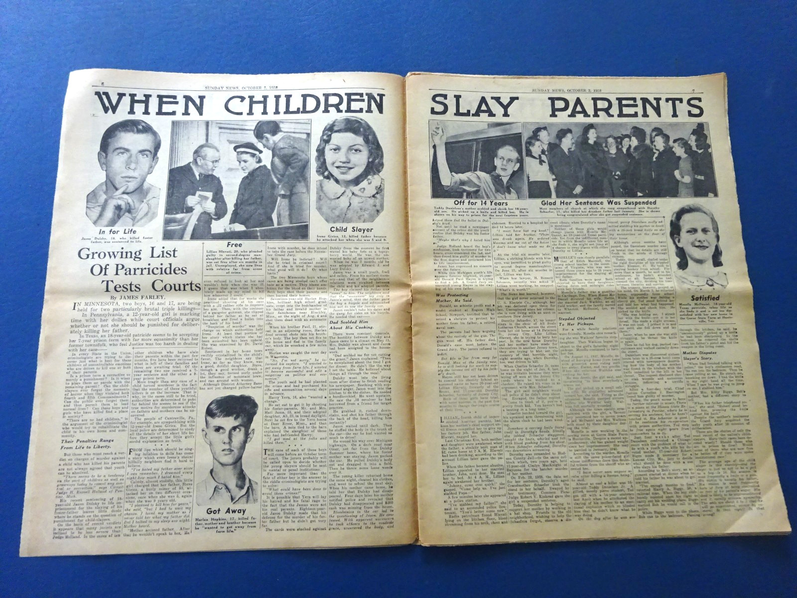 1938 NY Sunday News, Prelude War, Children Slay Parents, Yankees, Monte Stratton