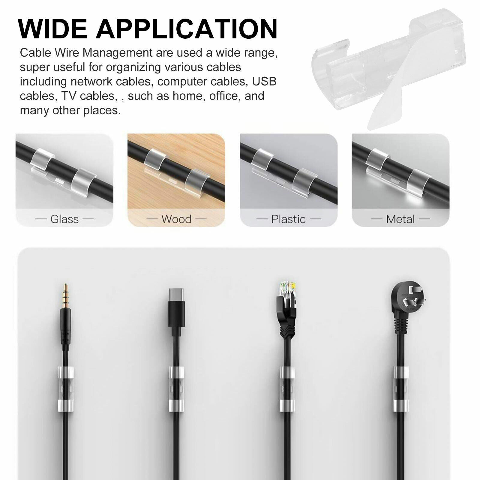 10-100 Cable Clips Self-Adhesive Tie Cord Management Wire Holder Organizer Clamp