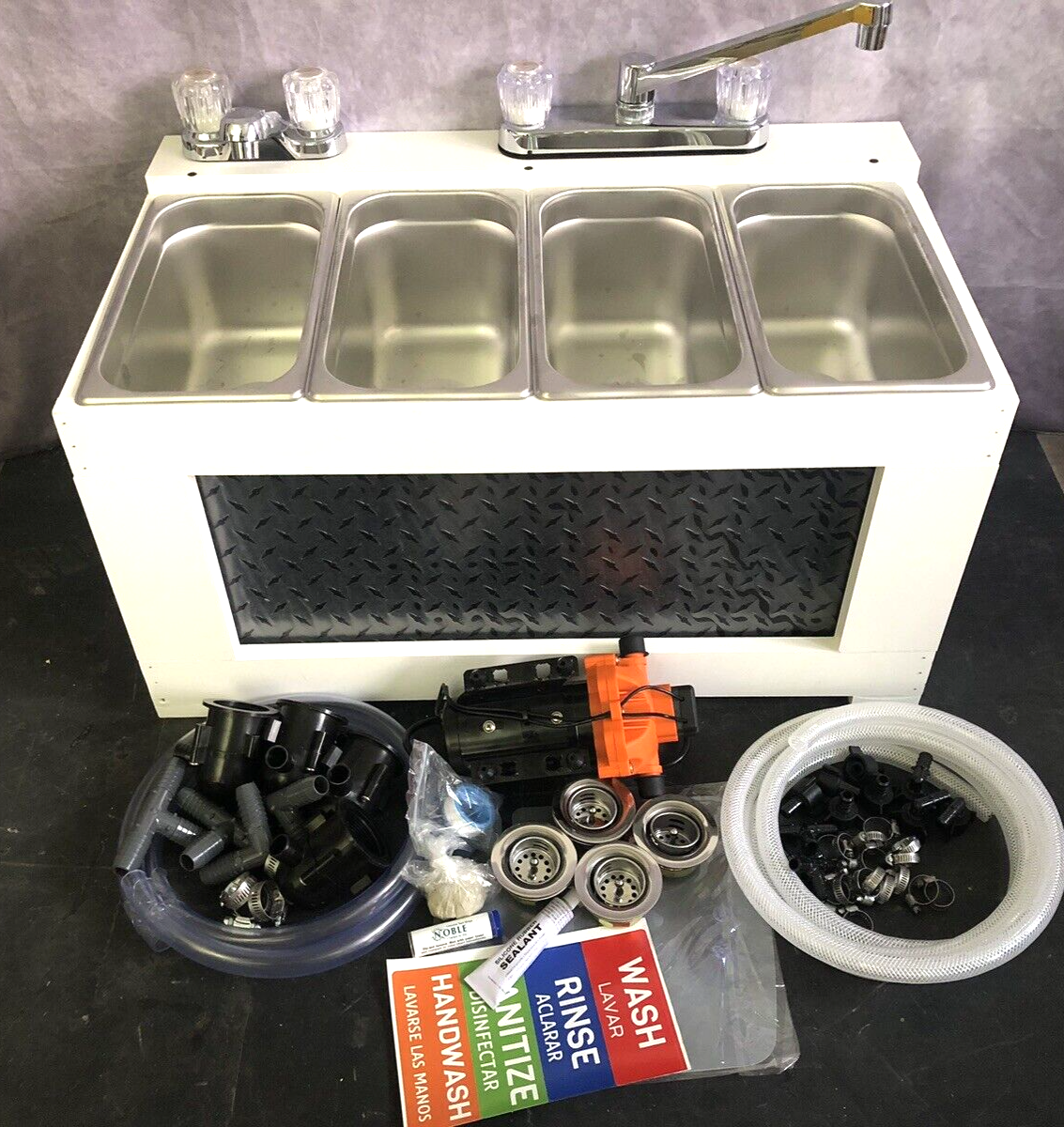 3 Compartment Concession Sink + Hand Sink W/COMPLETE PLUMBING & PUMP (Table Top)