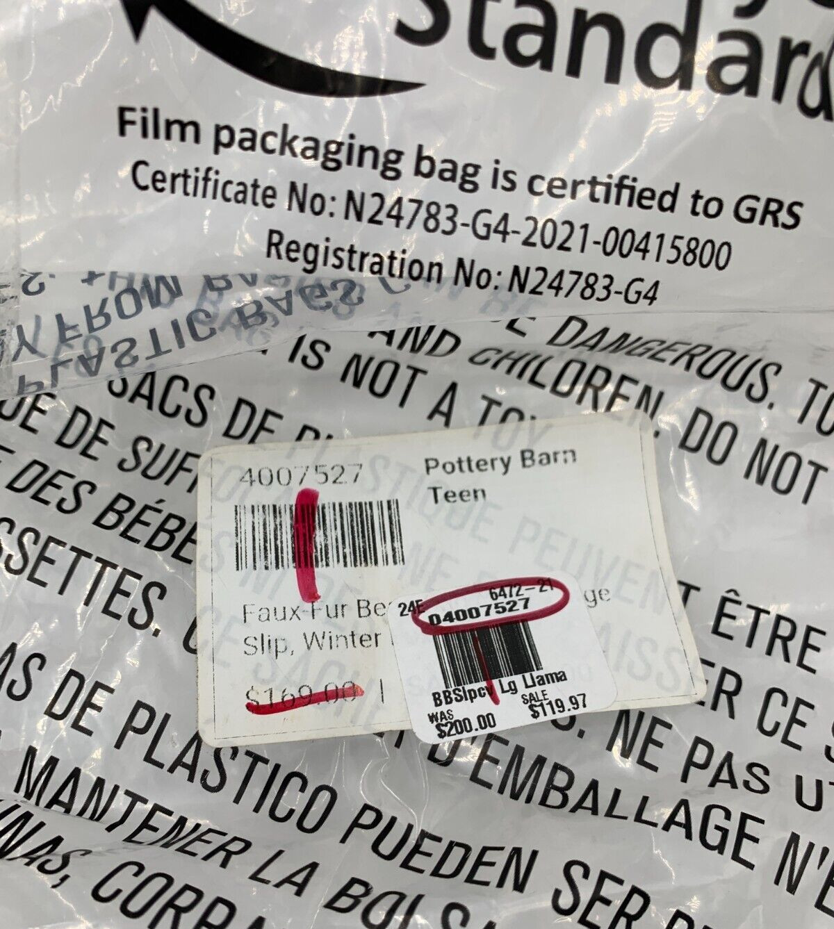 Pottery Barn Teen Faux Fur Bean Bag Chair Slipcover Winter Fox Large #9793G