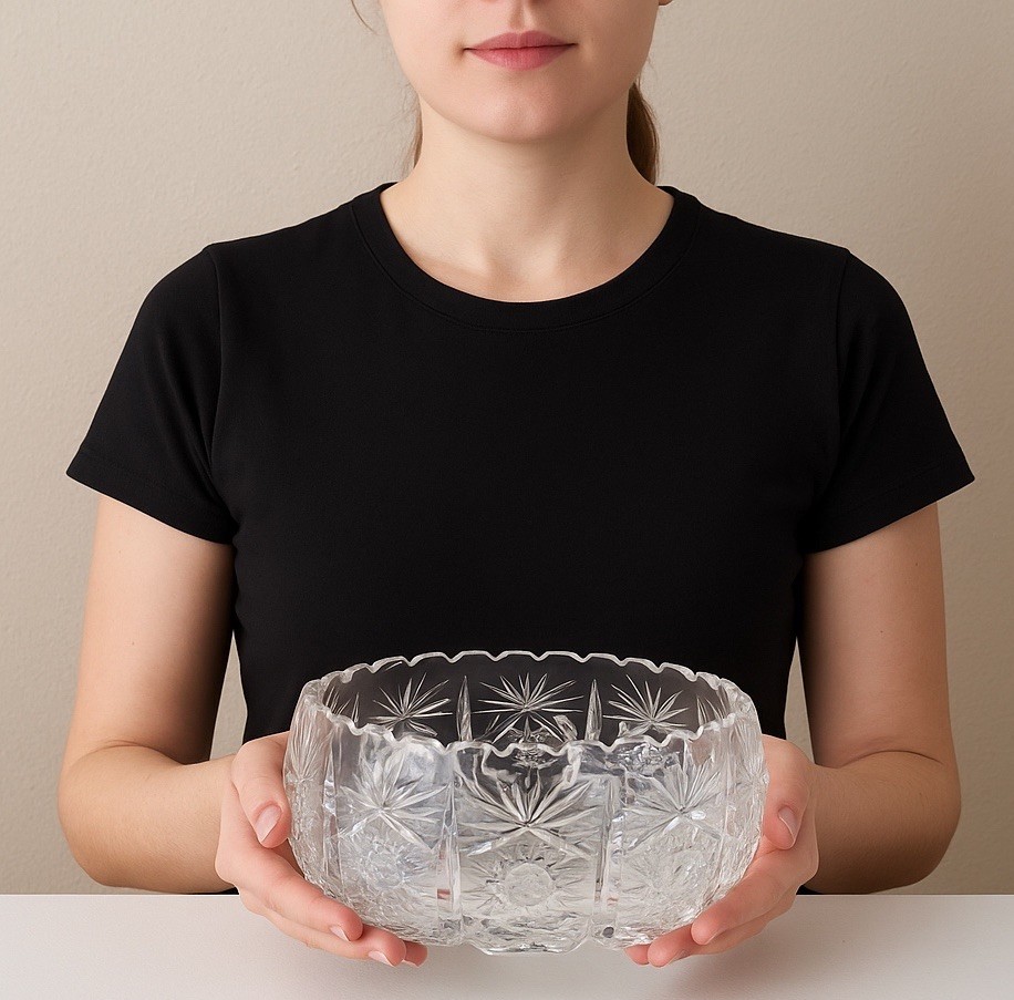 Vintage Hand-Cut ABP Crystal Bowl 8” Starburst & Fan Pattern Brilliant Sparkle