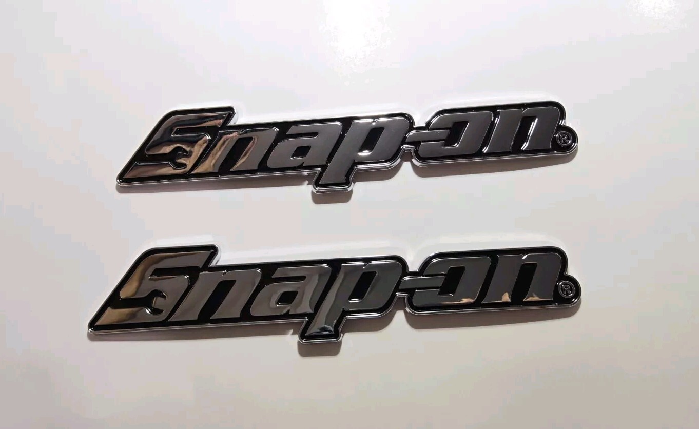 2PK SNAP ON TOOL BOX LOGO EMBLEM Chrome Plastic Badge Decal 8"+2 RED Pry bar !!!
