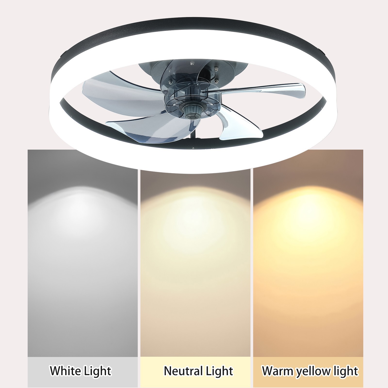 20" Modern Fan Lights Flush Mount LED Ceiling Light kit With APP Remote Control