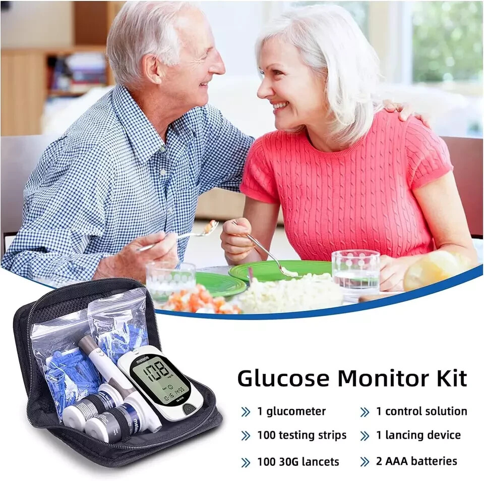 NEW Metene TD-4116 Blood Glucose Monitor/ 100 Strips 100 Lancets/ Bag / exp 2026