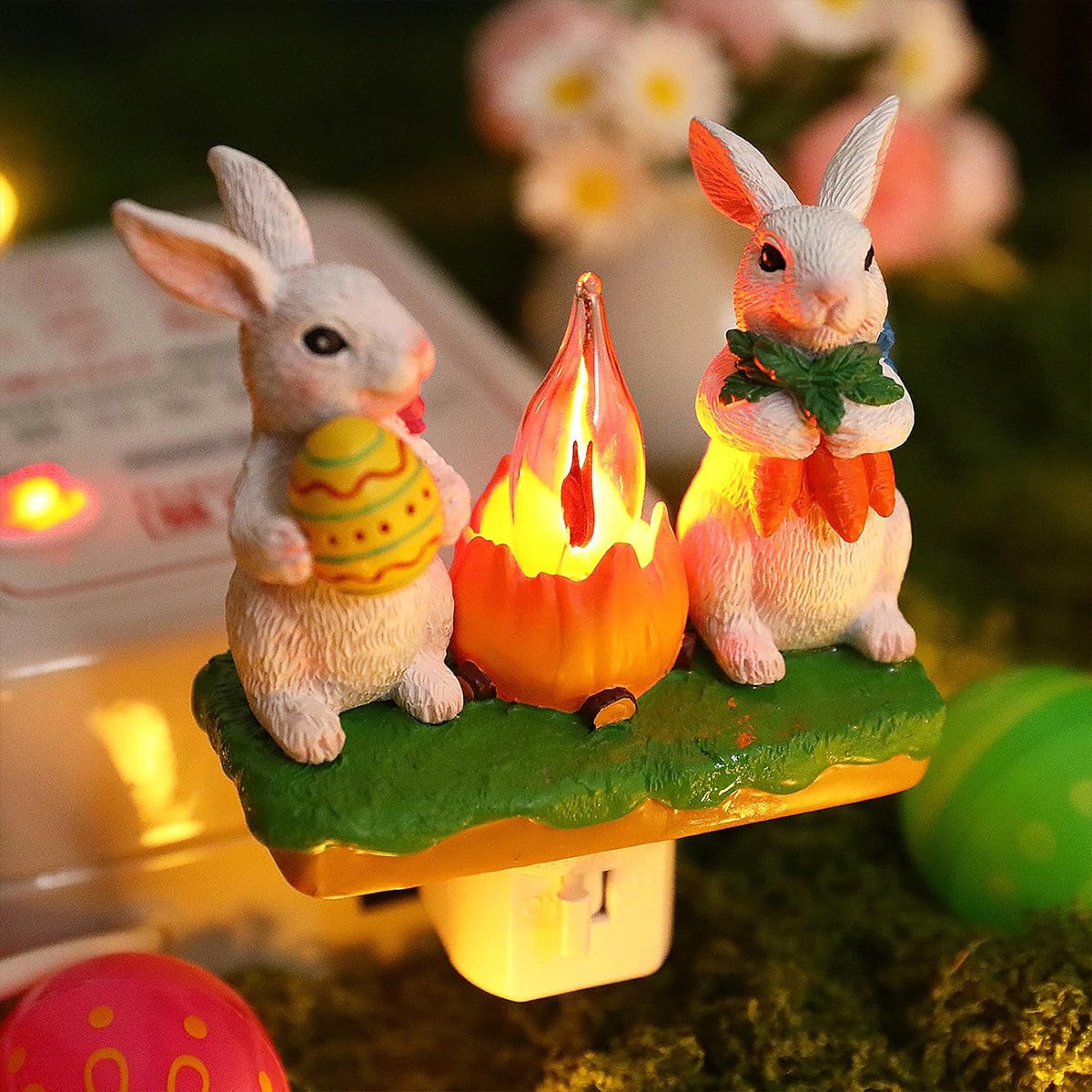 Bunny Campfire Flickering Nightlight, Easter Night Light Plug Into Wall Rabbit