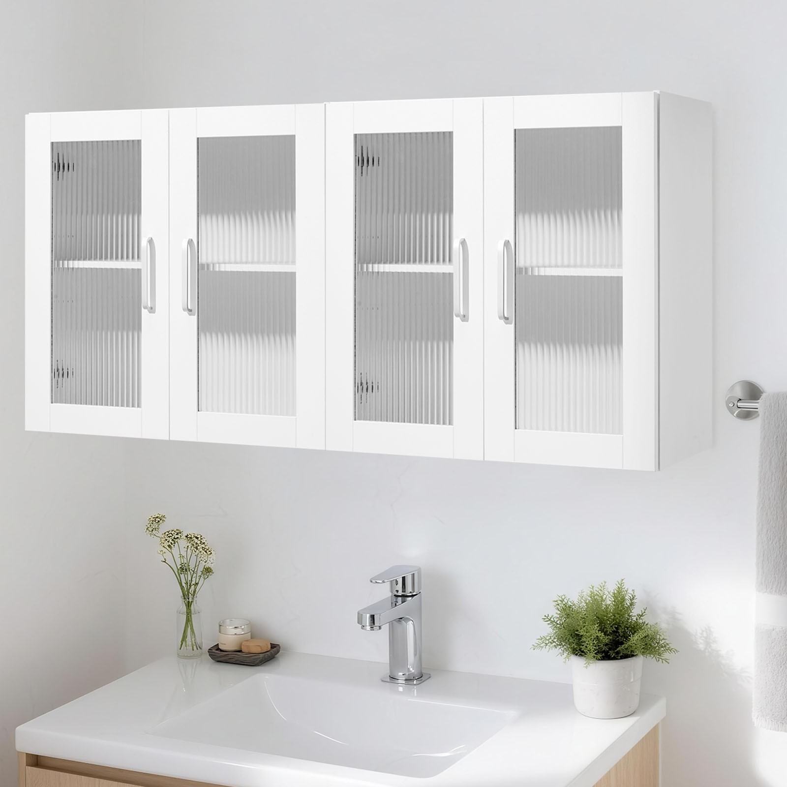 VEVOR Laundry Room Wall Cabinet 2-Tier Cupboard Storage with 4 Doors Set of 2