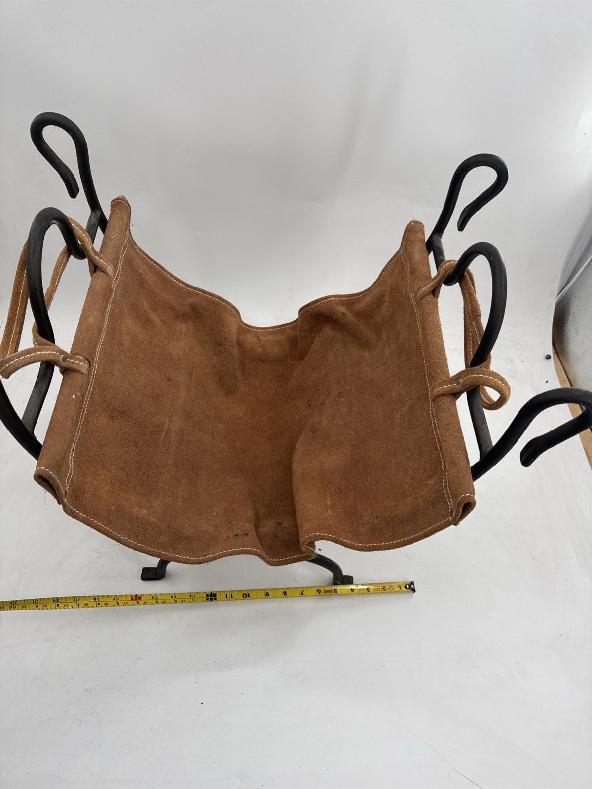 Vtg Firewood Log Carrier Rack Fireplace Wood Holder Suede Carrier Folding