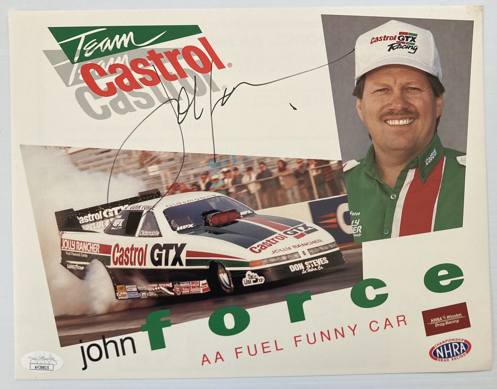 John Force Signed Autograph 8.5x11 1993 Castrol Hero Photo - JSA Cert - FREE S&H