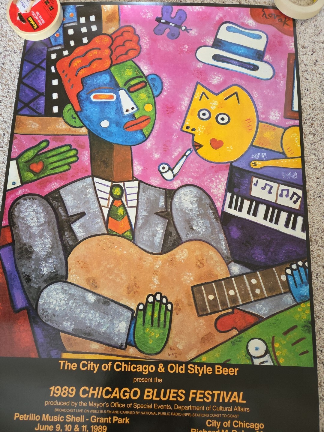 Vtg Original Chicago Blues Festival 1989 Poster 36" x 23 1/2" Old Style Beer 80s
