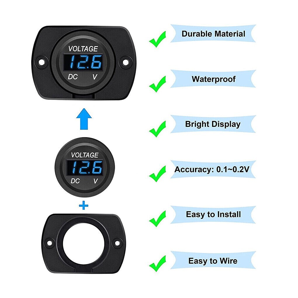 Volt Gauge Meter Voltage LED Digital Display DC 12V-24V Car Panel Voltmeter