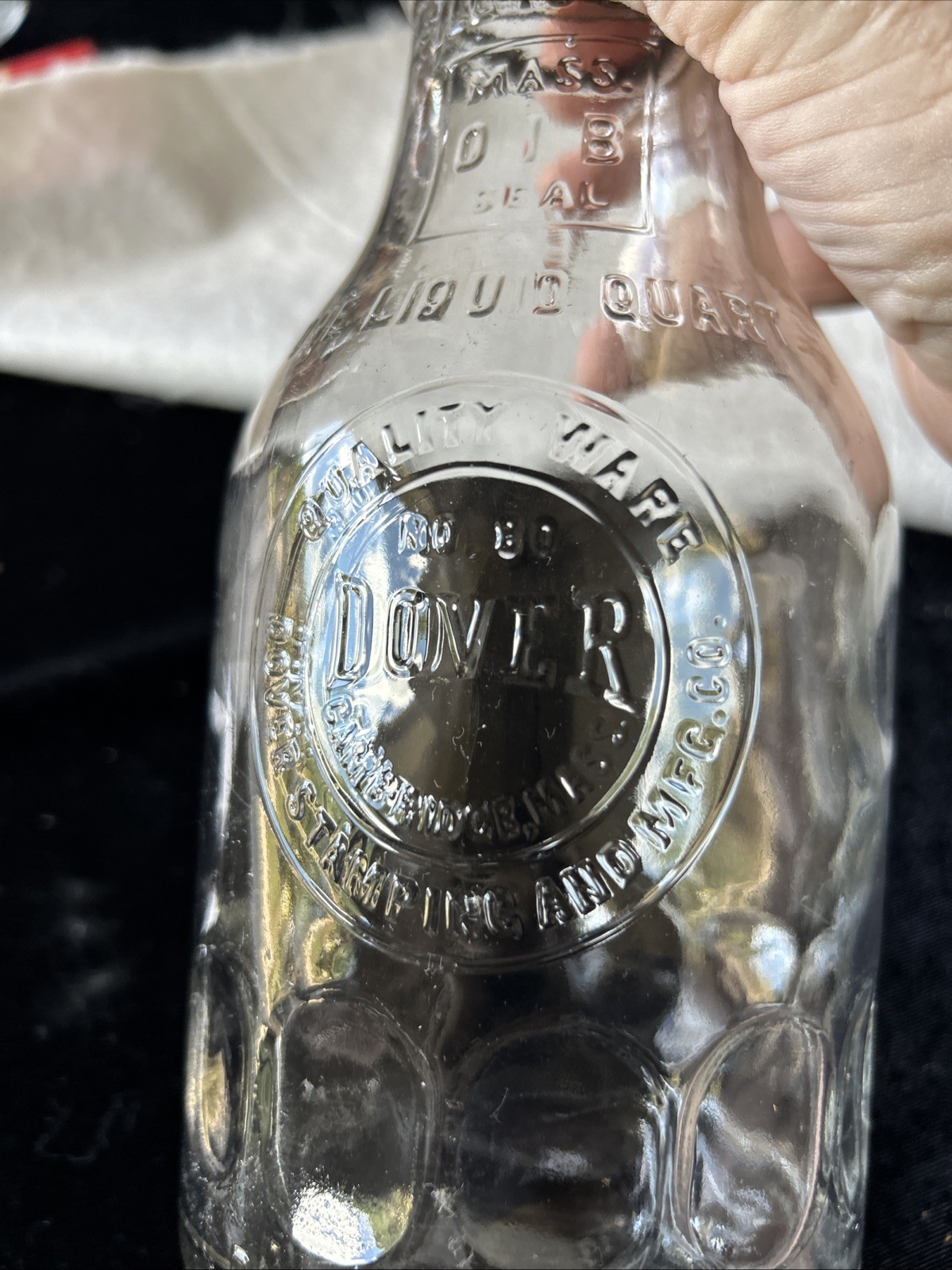 Vintage DOVER No. 80 Thumbprint 1-Quart Glass Oil Bottle w/ MASTER MFG Spout