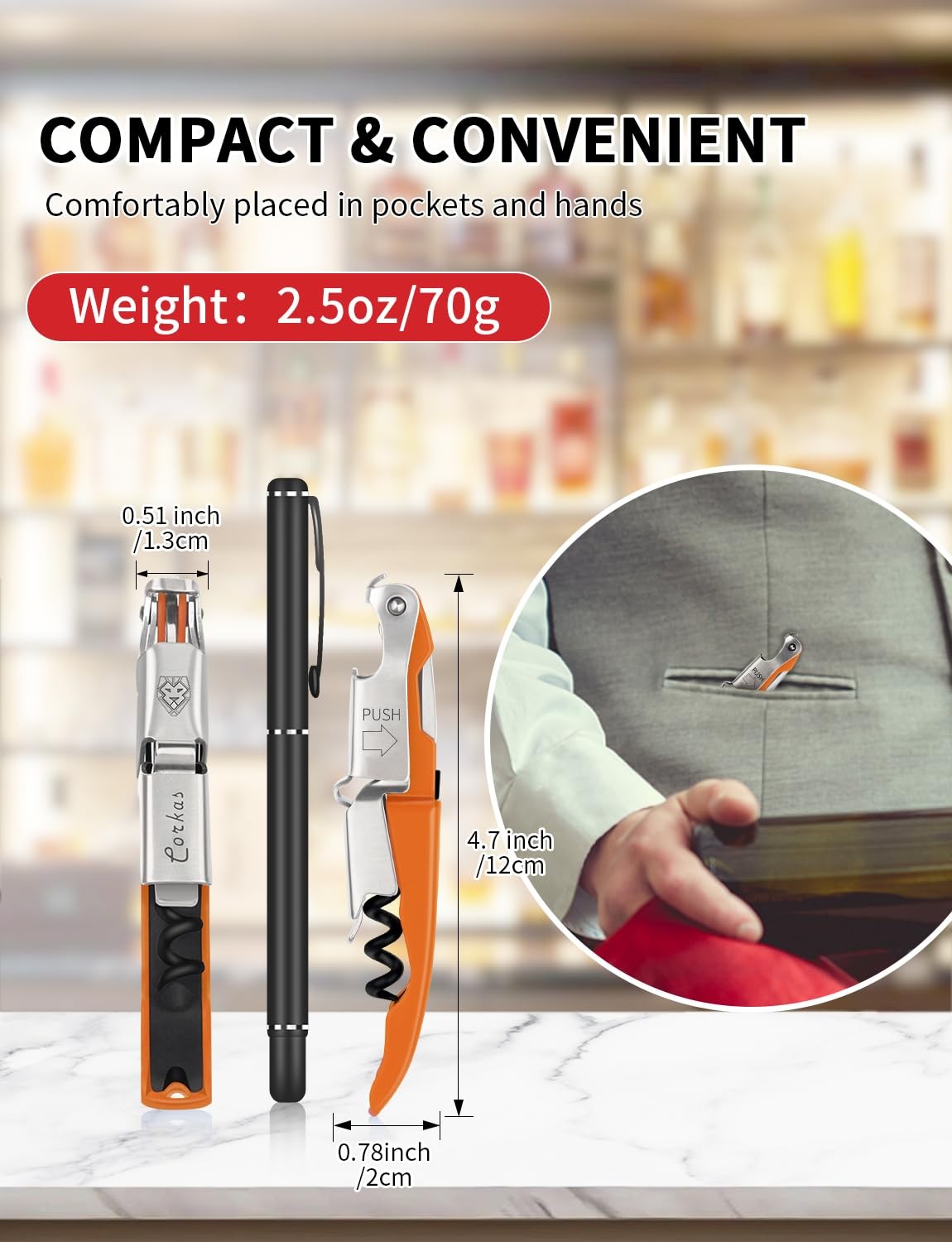 CORKAS Wine Key - Professional Handcrafted Heavy 4, Pink/Red/Orange/Black