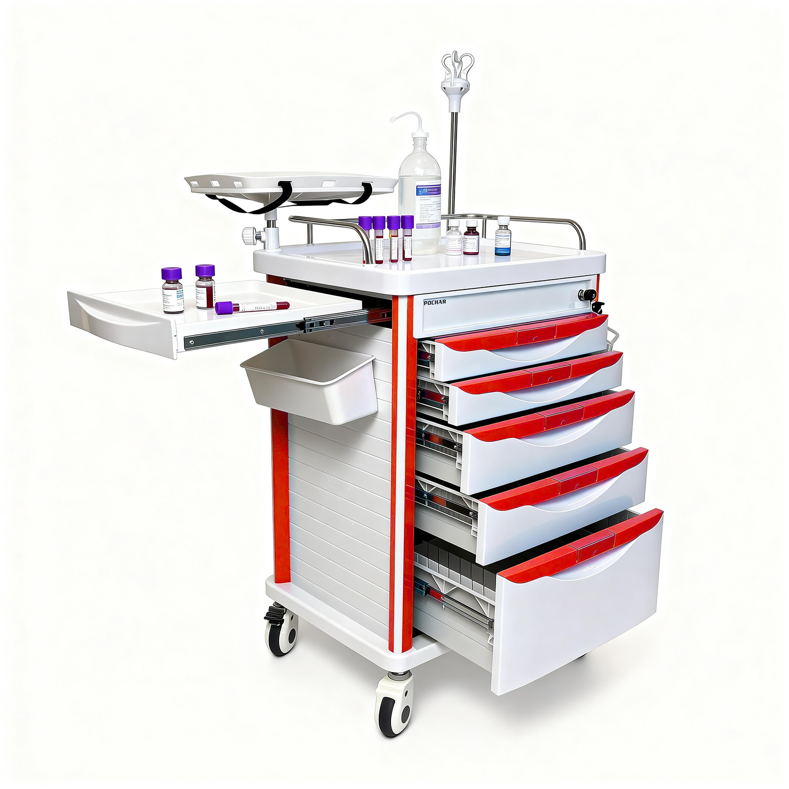 Medical Crash Cart with Emergency Accessory, Mobile Emergency Cart for Hospitals