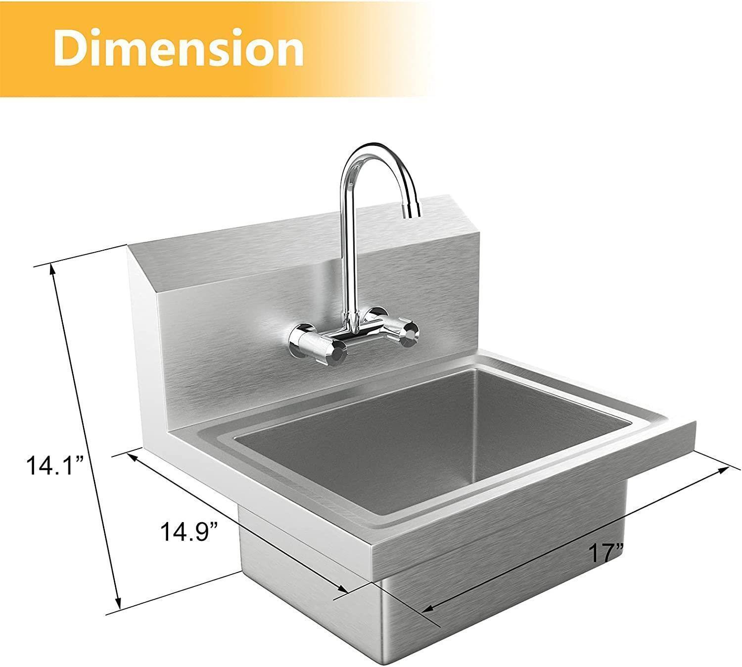 Heavy Duty Commercial Utility Sink Stainless Steel Basin Hand Wash Wall Mount