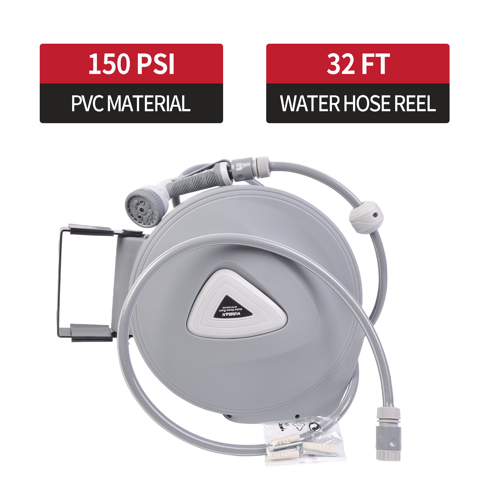 Retractable Water Hose-Reel Garden Sprayer Wall Mount 32FT 9 Adjustable Nozzle