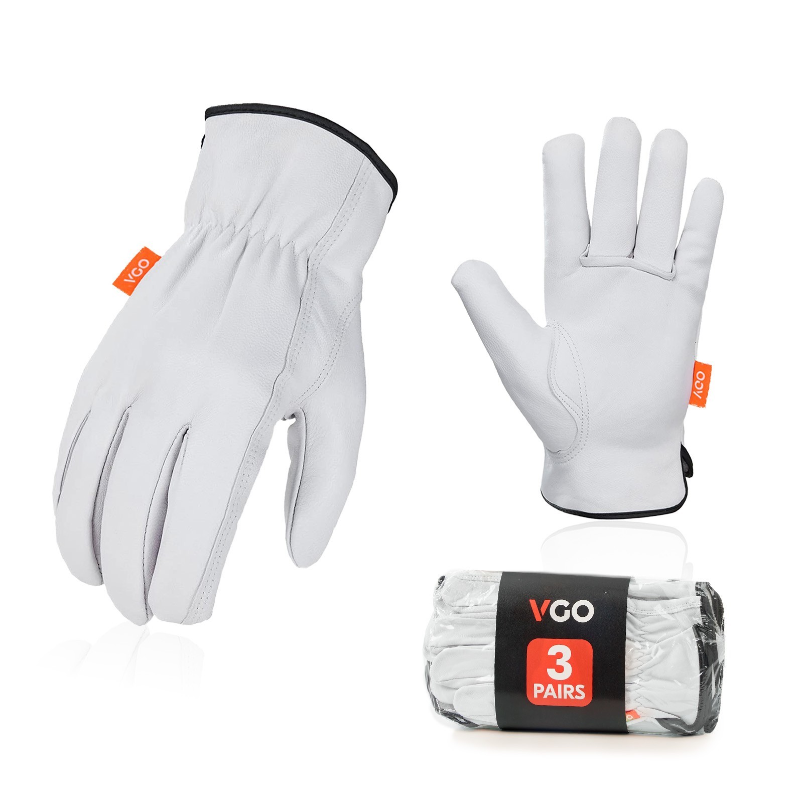Vgo 3Pairs Unlined Top Grain Goatskin Leather Work Gloves Driver Gloves (GA9501)
