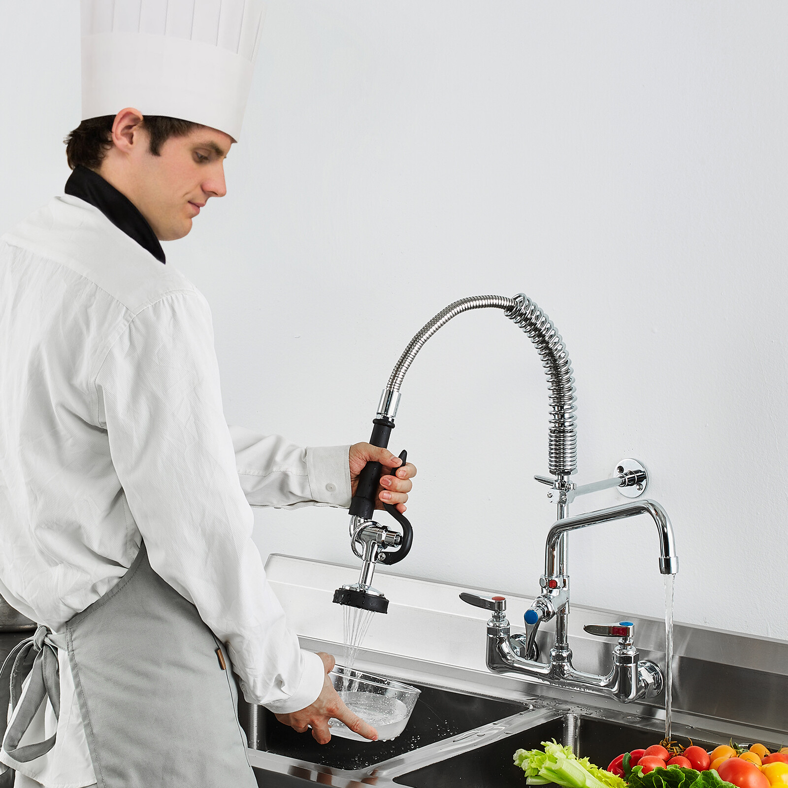 VEVOR 21" Commercial Pre-rinse Faucet Wall Mount Kitchen Sink Faucet w/ Sprayer