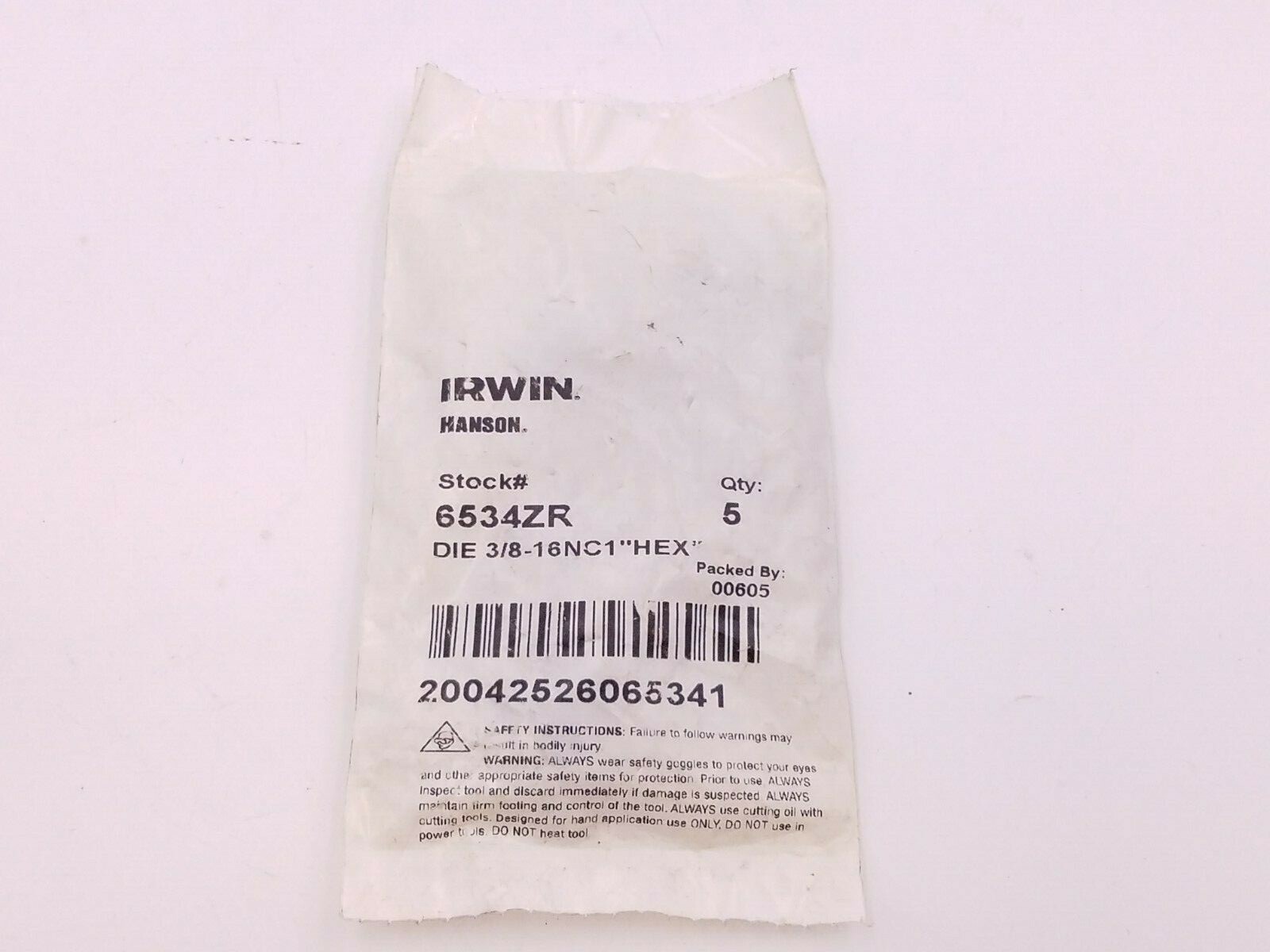 5 Pcs Irwin Hanson 6534ZR Die 3/8-1NC 1" Hex Hexagonal Fractional Die Bulk Pack