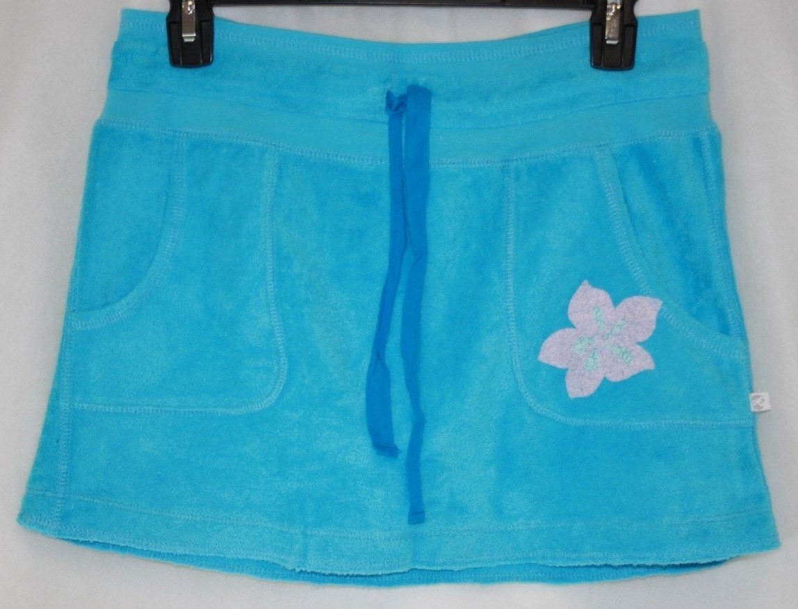 Womens Juniors David & Goliath Skulls Turquoise Blue Drawstring Terry Mini Skirt
