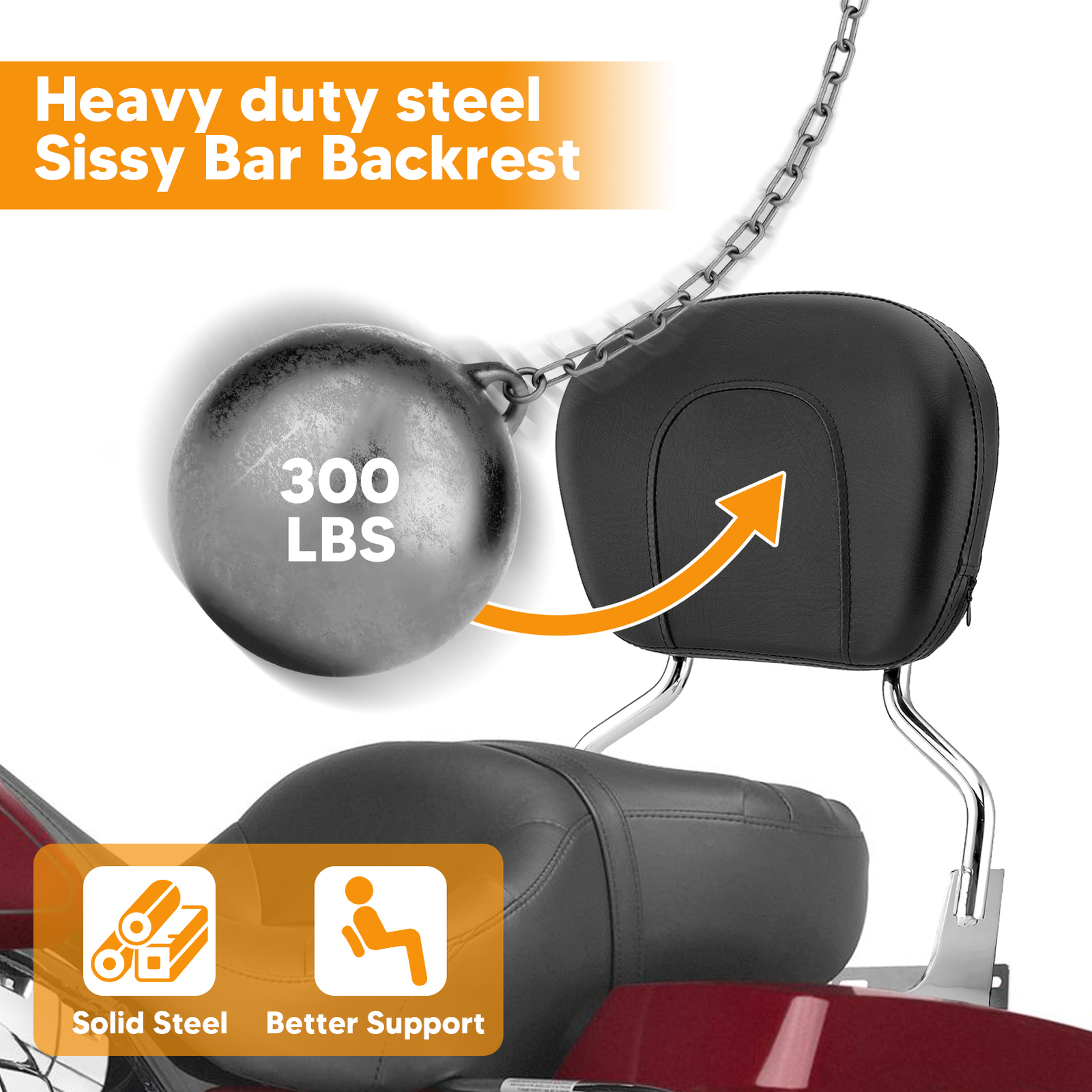 Detachable Backrest Passenger Sissy Bar For Harley Road King Electra Glide 97-08