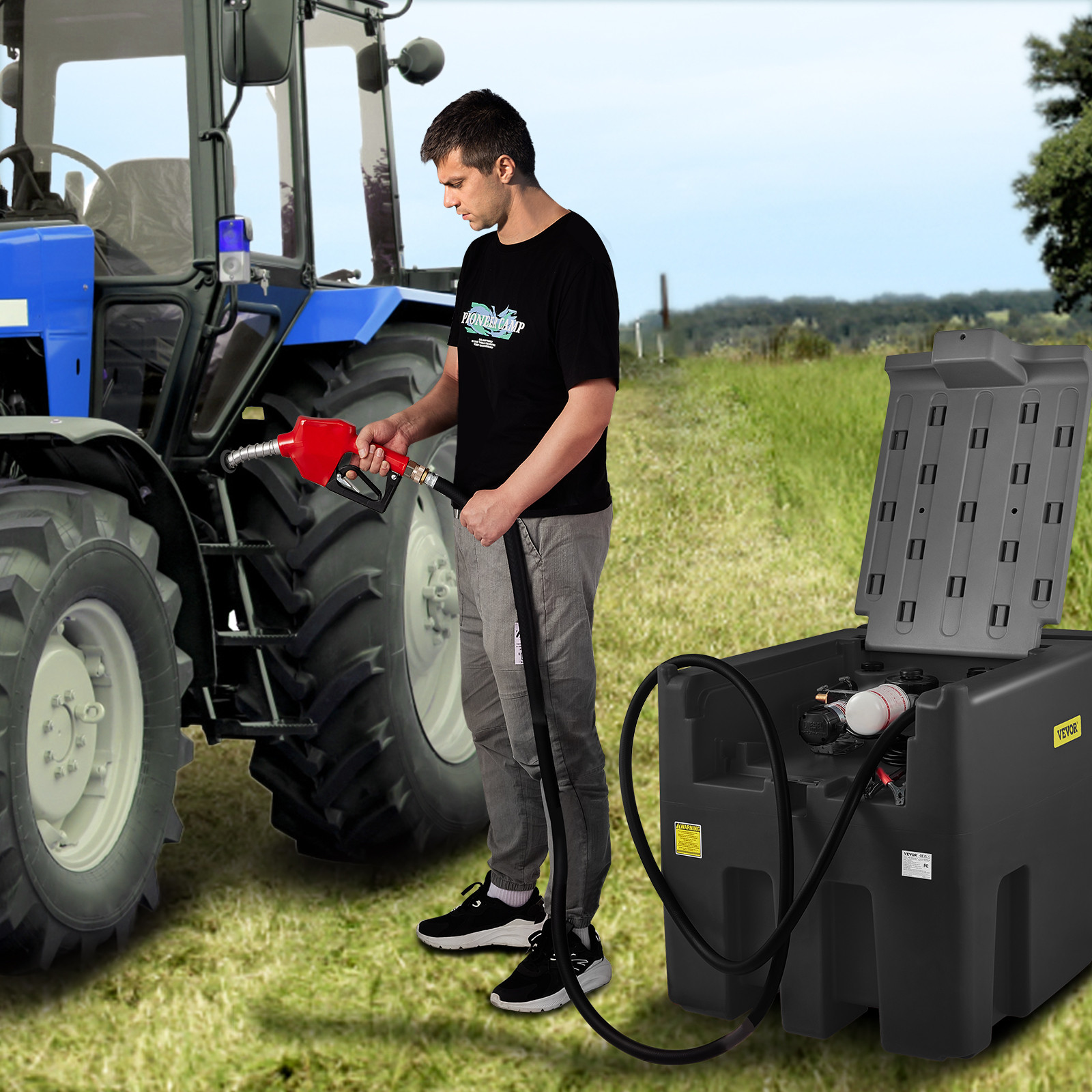 VEVOR Portable Diesel Tank 116 Gal Diesel Fuel Tank with 12V Transfer Pump Black