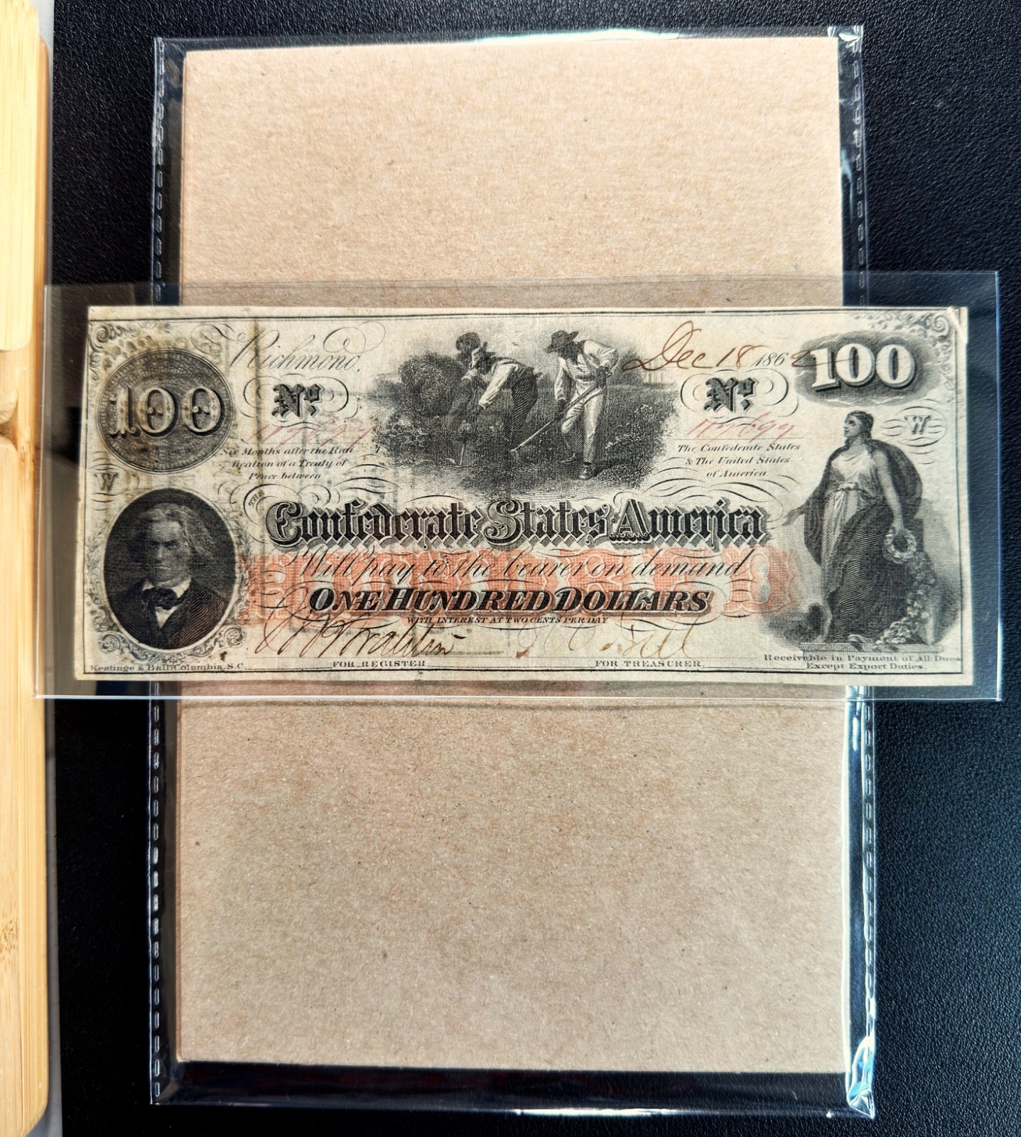 T-41 1862 $100 Confederate States of America CSA "MINOR GUTTER FOLD ERROR" - VF