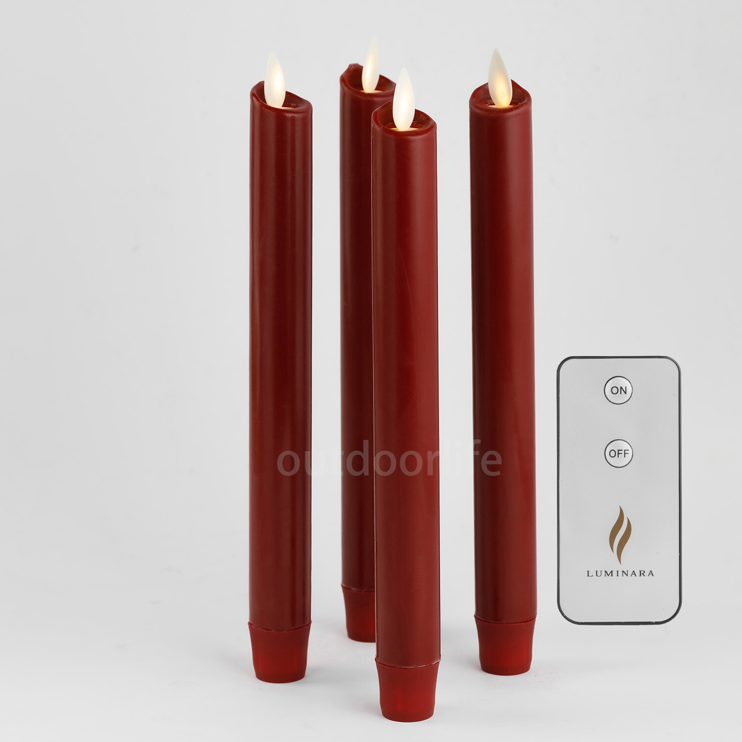 9.5" Luminara Flameless Wax Burgundy LED Taper Candles with Remote Moving Wick