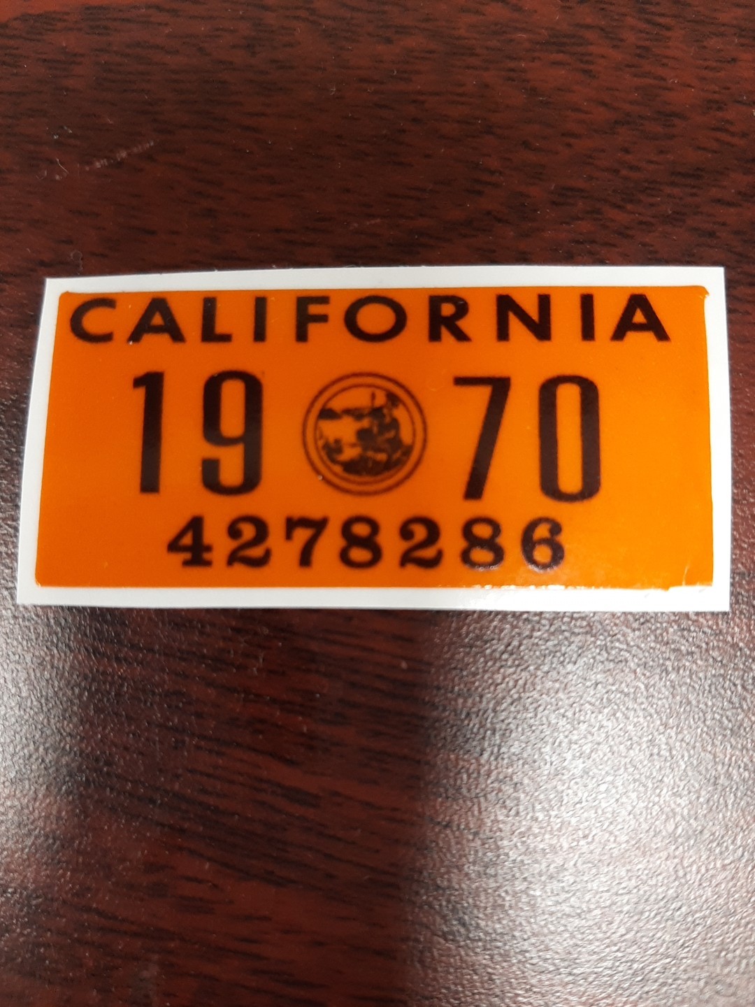 1970 California License Plate Registration Sticker, YOM, CA DMV