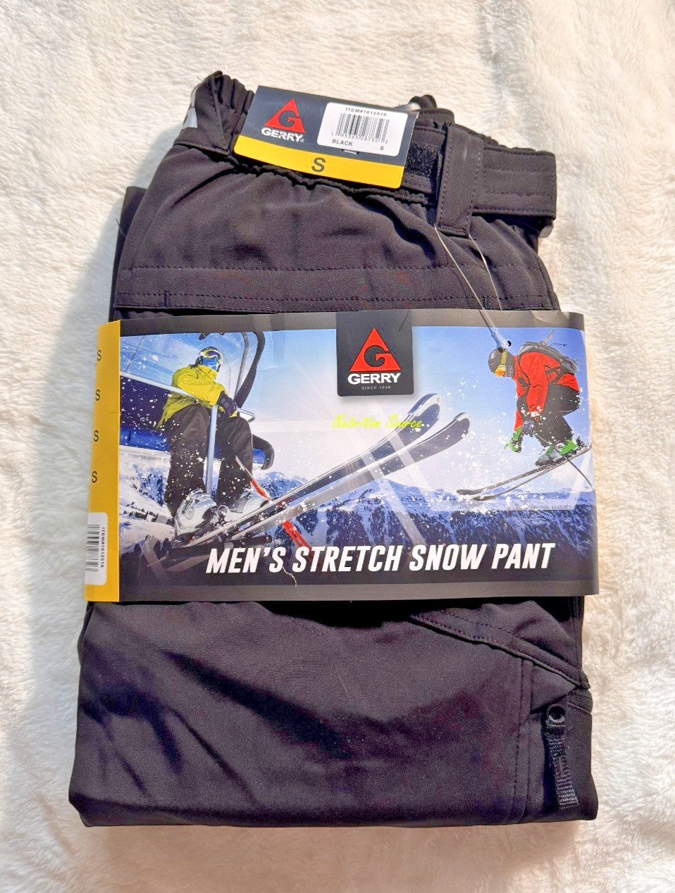Gerry Mens Stretch Snow Ski Fleece Lined Pants Water Resistant ** Black, Small *