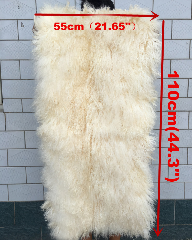 Real Mongolian Fur Throw Tibetan Lambskin Beige Snowtop Fur Rug Plate GenuineHid
