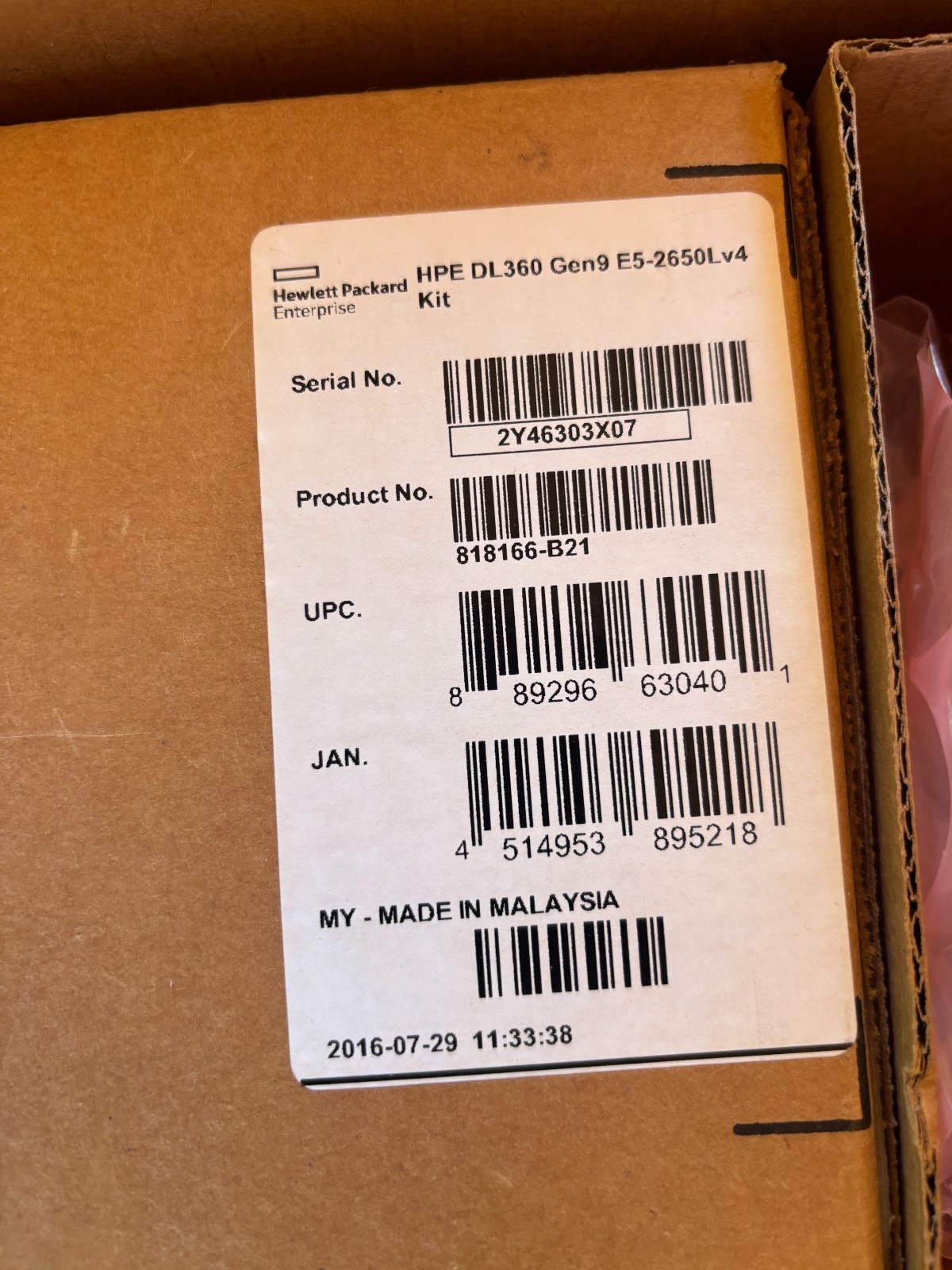 HPE DL360 Gen9 Xeon E5-2650Lv4 1.7GHz 35MB 65W Processor Kit SERVER 818166-B21